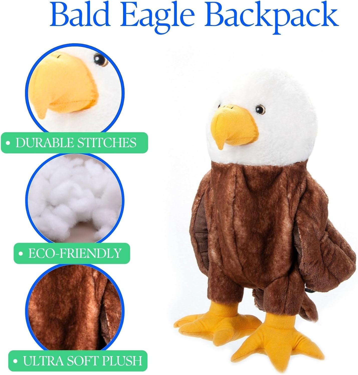 image:imageThe Petting Zoo Bald Eagle Stuffed Animal Plushie Backpack Gifts for Kids Wildlife Animal Toy Brown Bald Eagle Plush Toy Book Bag 20 inches