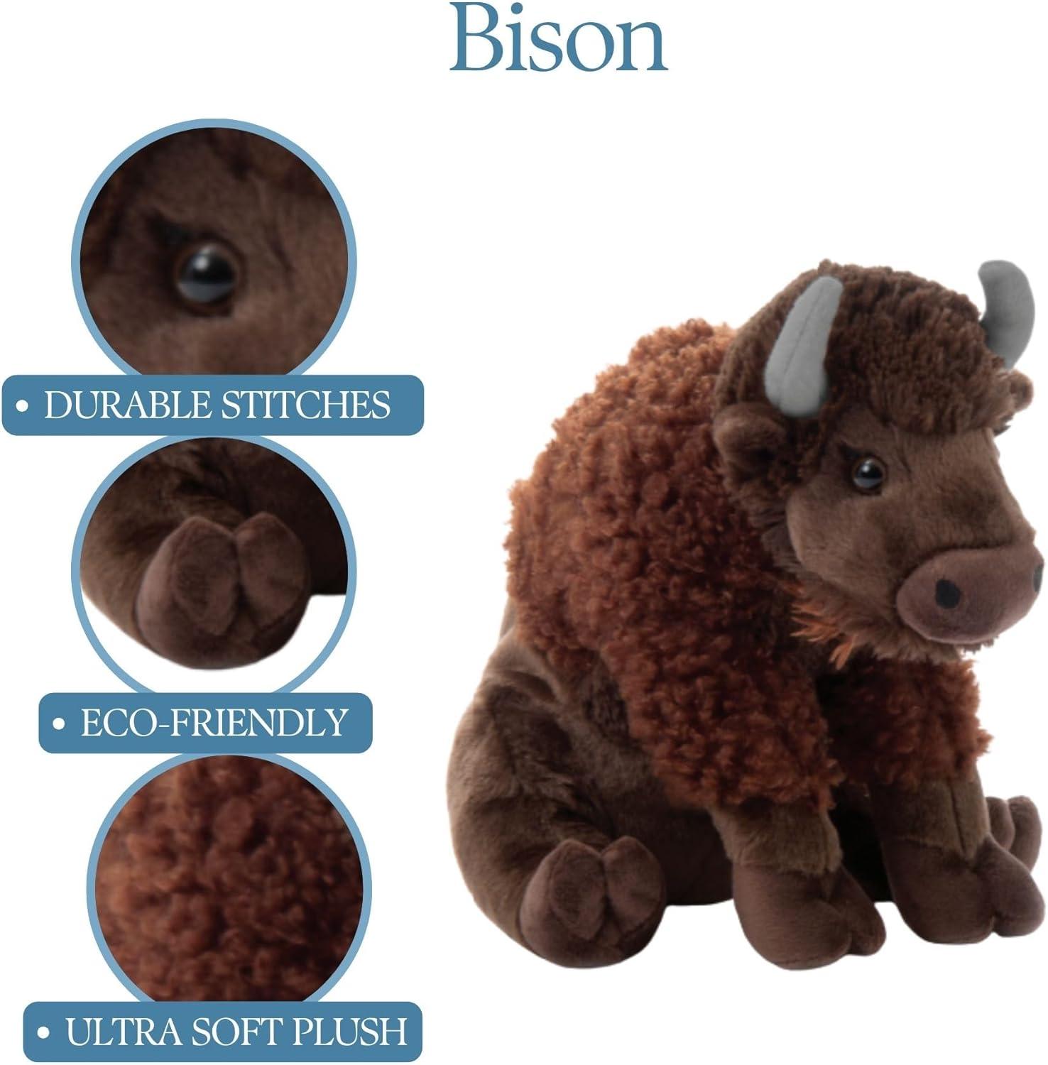 image:imageThe Petting Zoo Bison Stuffed Animal Gifts for Kids Wild Onez Zoo Animals Sitting Bison Plush Toy 12 inches