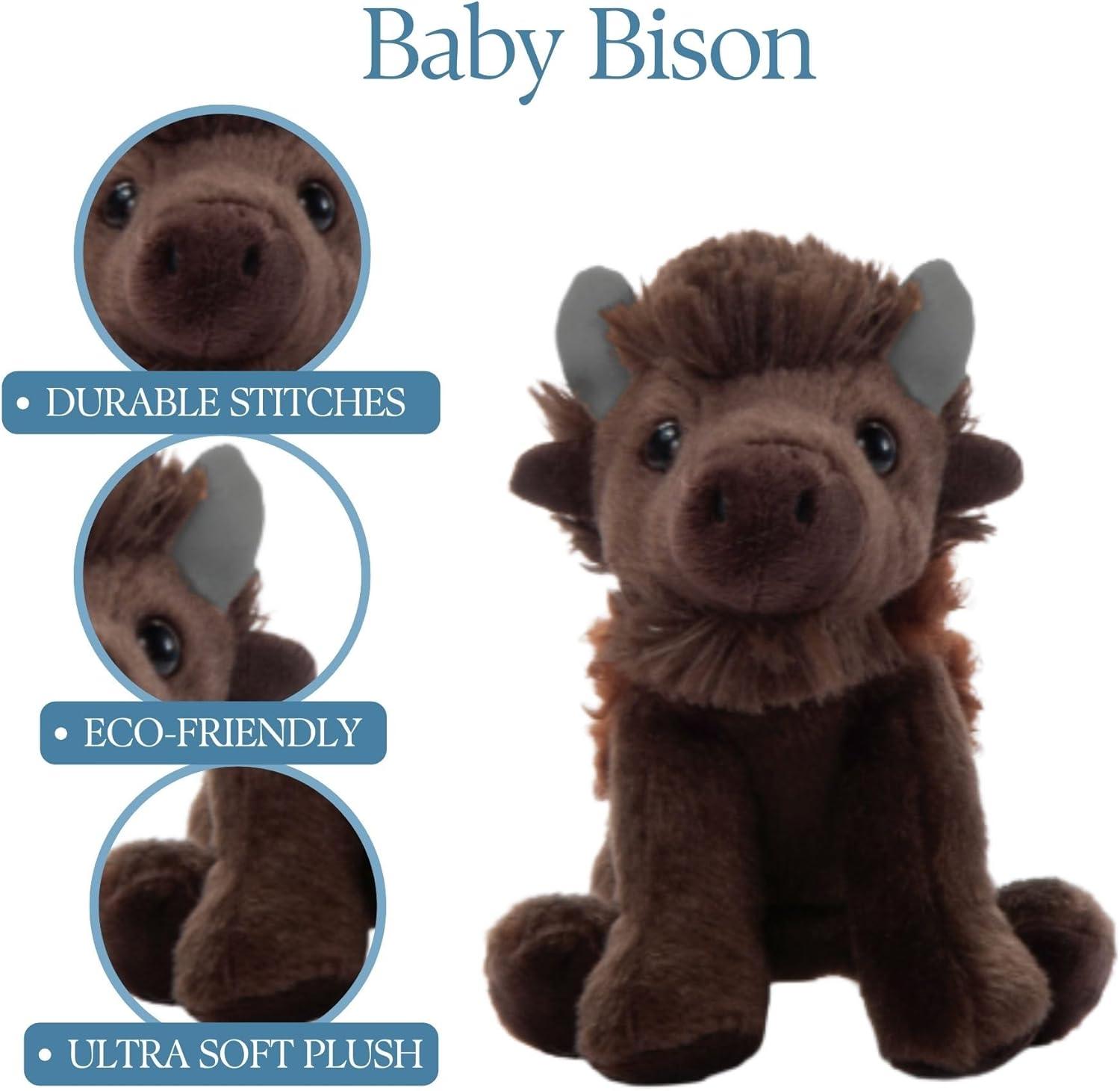image:imageThe Petting Zoo Bison Stuffed Animal Plushie Gifts for Kids Wild Onez Babiez Zoo Animals Bison Plush Toy 6 inches6 in
