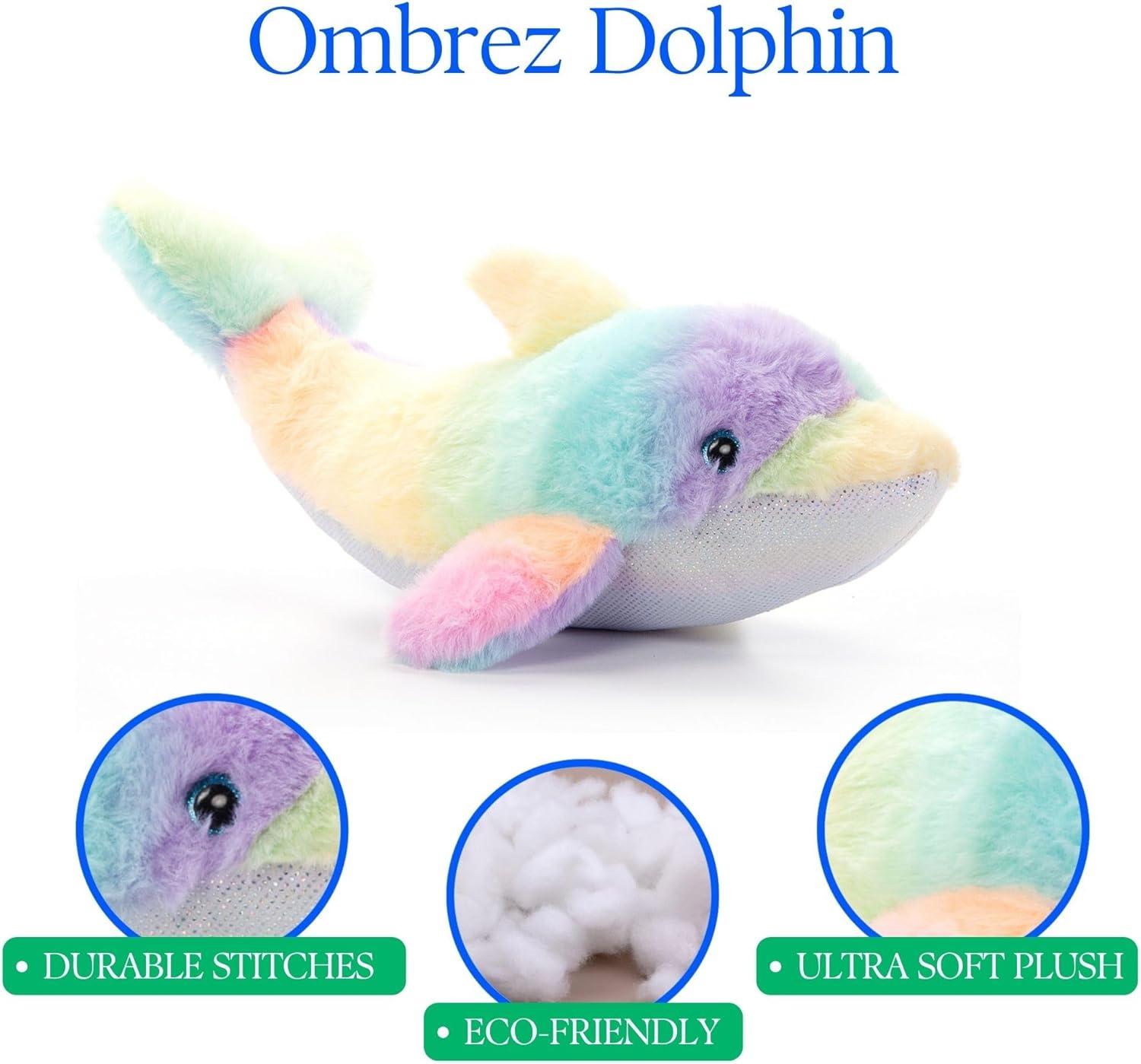 image:imageThe Petting Zoo Dolphin Stuffed Animal Plushie Ombrez Animals Rainbow Dolphin Plush Toy 14 inches