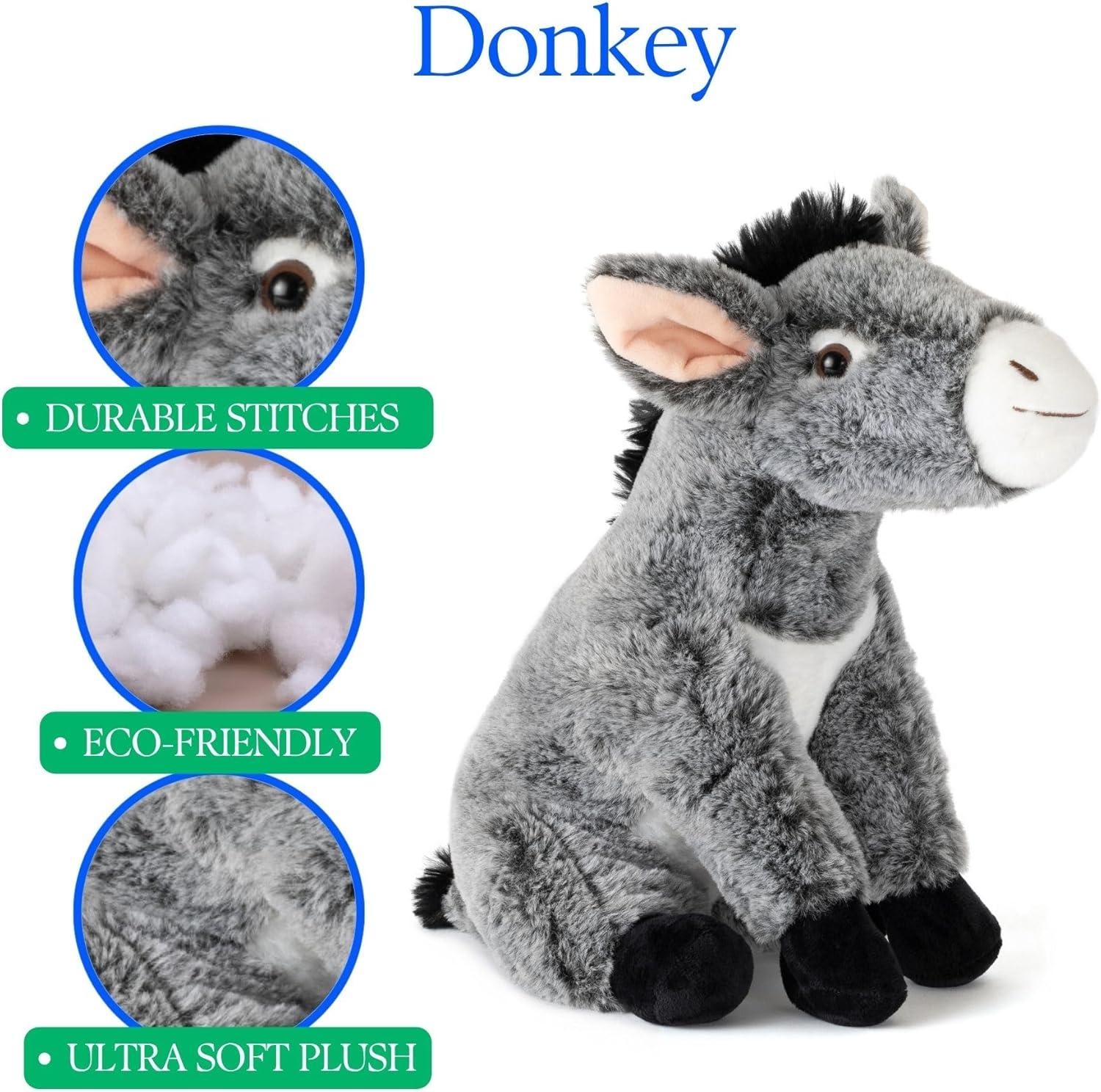 image:imageThe Petting Zoo Donkey Stuffed Animal Plushie Gifts for Kids Wild Onez Farm Animals Donkey Plush Toy 12 Inches