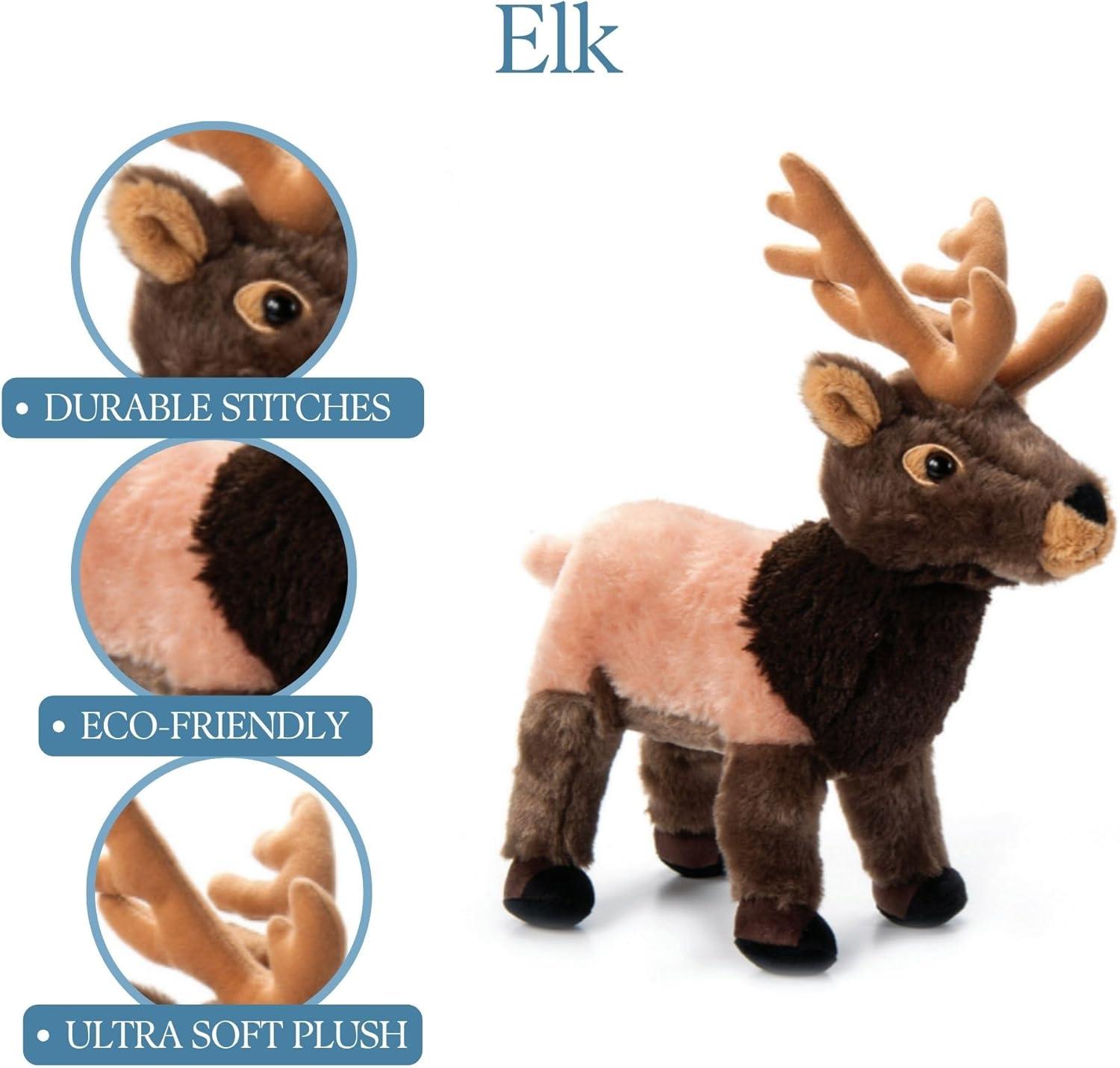image:imageThe Petting Zoo Elk Stuffed Animal Plushie Gifts for Kids Wild Onez Wildlife Animals Elk Plush Toy 12 Inches