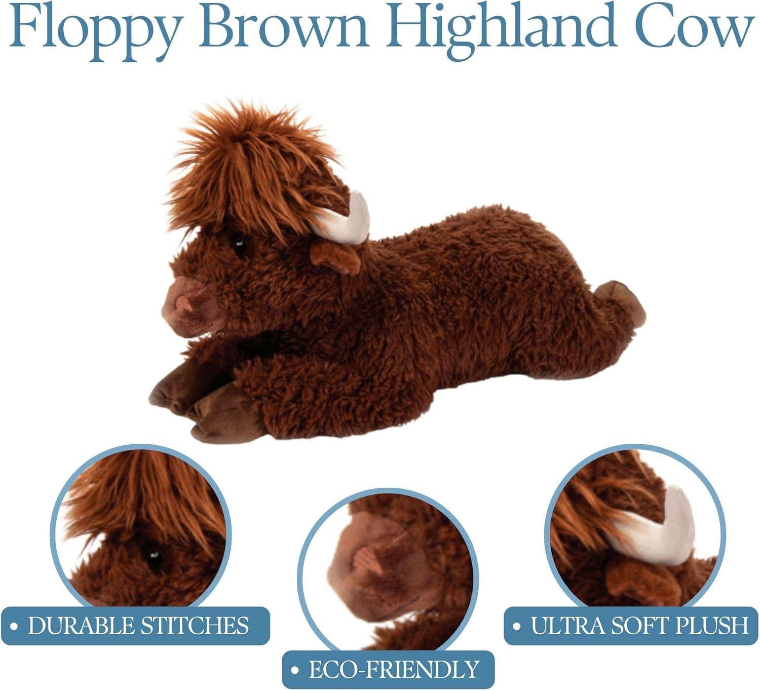 image:imageThe Petting Zoo Floppy Highland Cow Plushie Stuffed Animal Gifts for Kids Wild Onez Wildlife Animals Brown Cow Plush Toy 24 inches