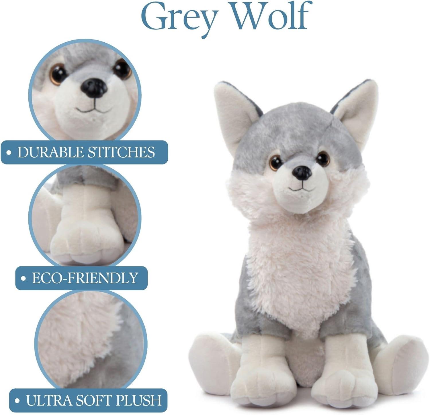 image:imageThe Petting Zoo Grey Wolf Stuffed Animal Gifts for Kids Wild Onez Zoo Animals Jumbo Grey Wolf Plush Toy 20 inches