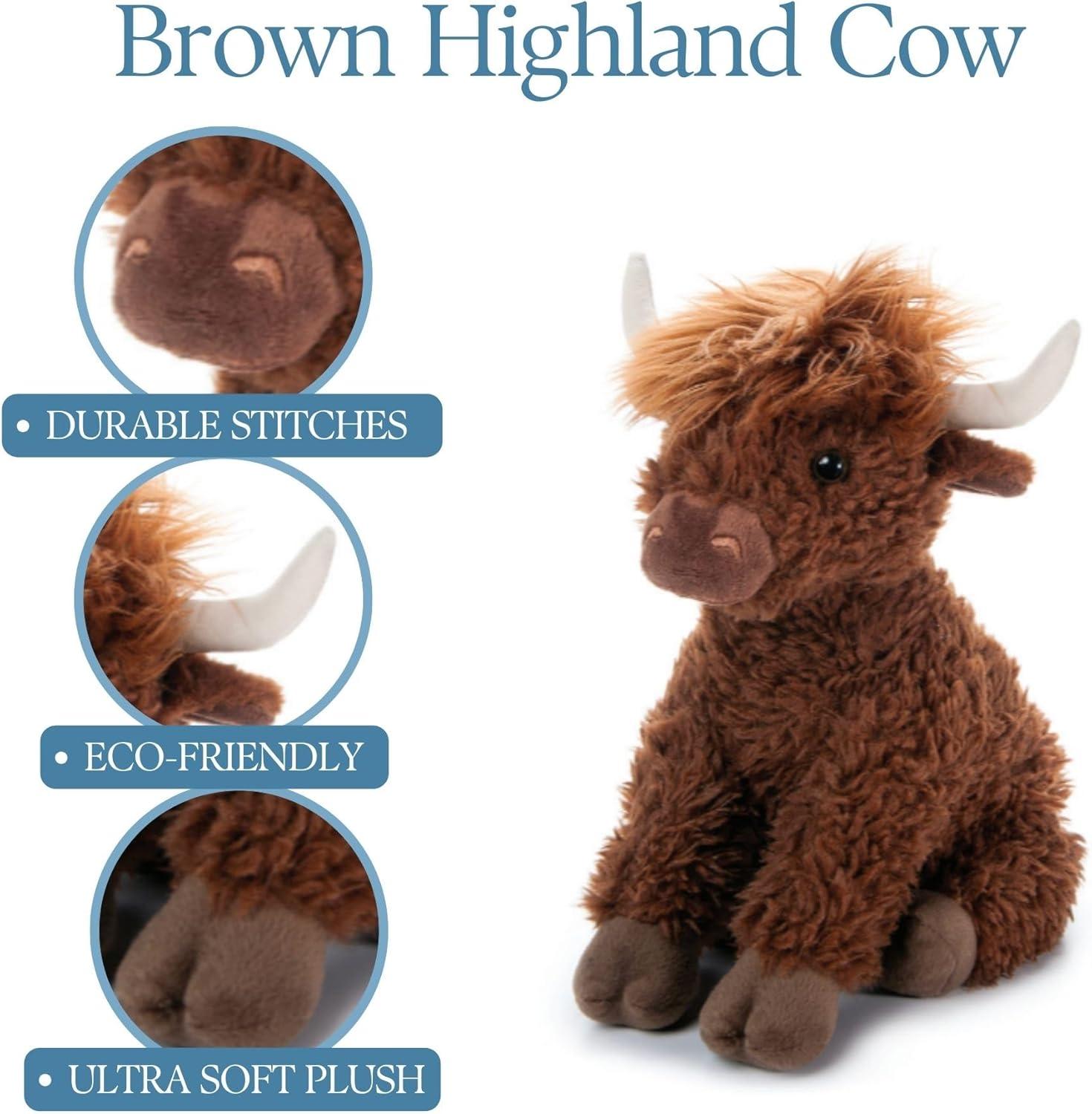 image:imageThe Petting Zoo Highland Cow Plushie Stuffed Animal Gifts for Kids Wild Onez Wildlife Animals Brown Cow Plush Toy 12 inches
