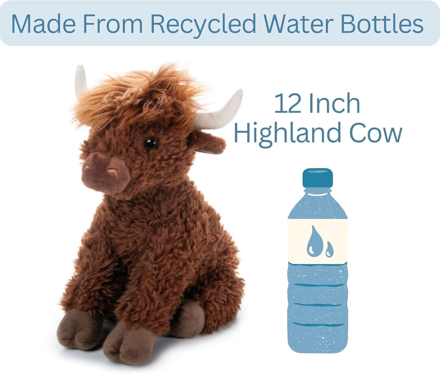 image:imageThe Petting Zoo Highland Cow Plushie Stuffed Animal Gifts for Kids Wild Onez Wildlife Animals Brown Cow Plush Toy 12 inches