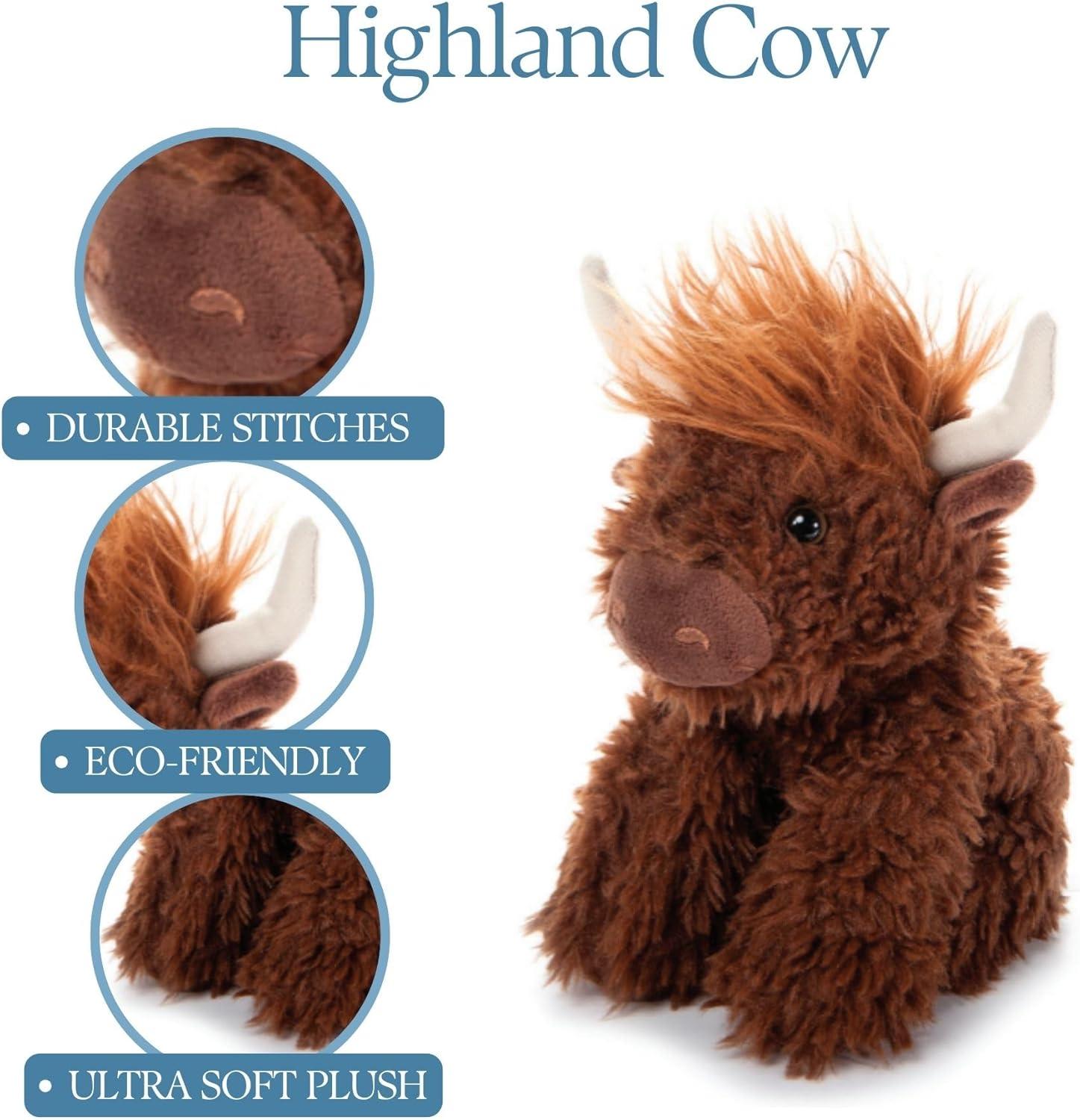 image:imageThe Petting Zoo Highland Cow Plushie Stuffed Animal Gifts for Kids Wild Onez Wildlife Animals Brown Cow Plush Toy 9 inches
