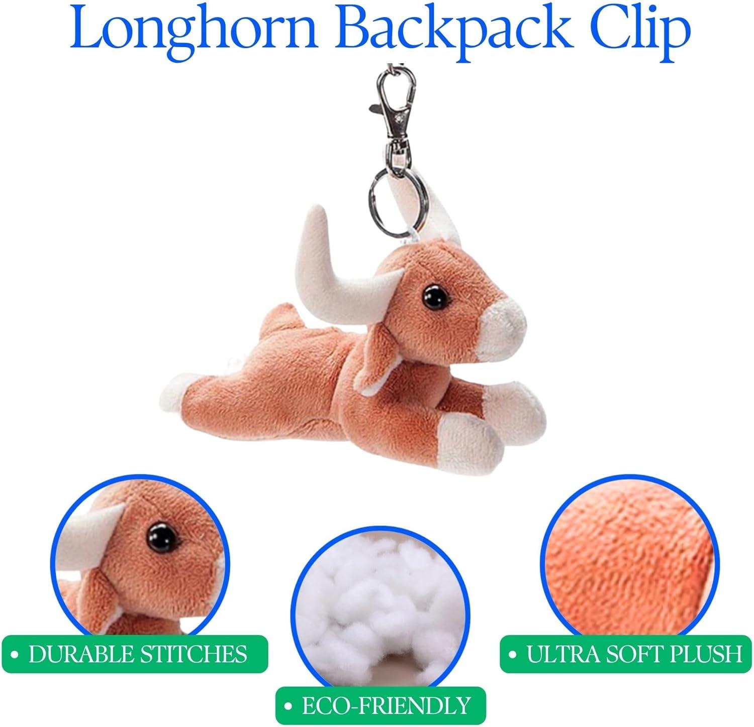 image:imageThe Petting Zoo Longhorn Stuffed Animal Plushie Gifts for Kids Backpack Clips Animals Longhorn Plush Toy 5 inches