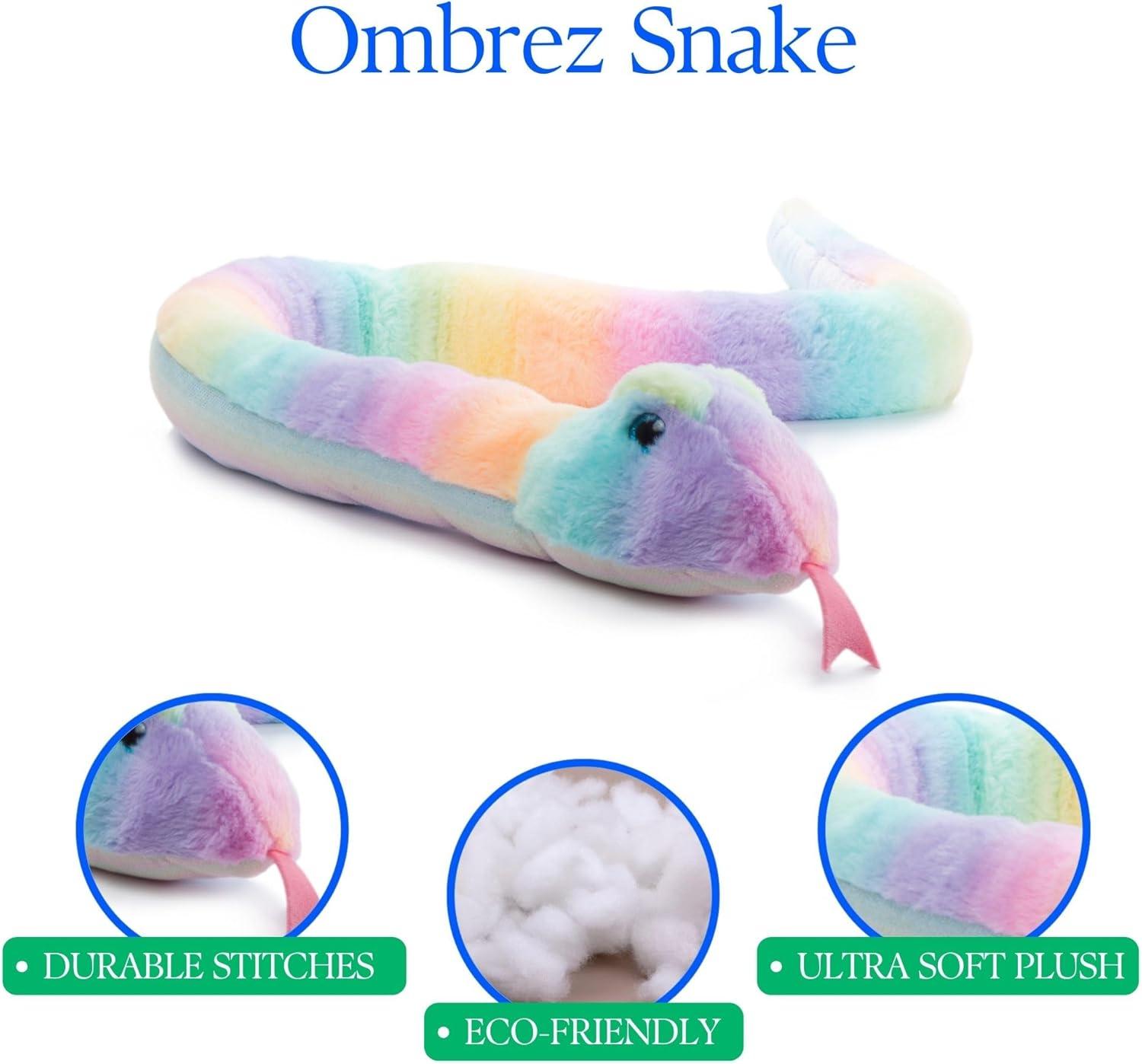 image:imageThe Petting Zoo Snake Stuffed Animal Plushie Ombrez Zoo Animals Rainbow Snake Plush Toy 54 inches