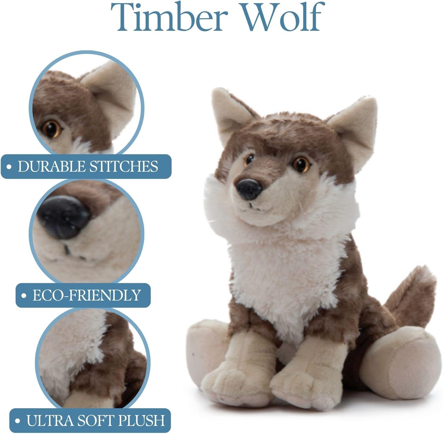 image:imageThe Petting Zoo Timber Wolf Stuffed Animal Gifts for Kids Wild Onez Zoo Animals Timber Wolf Plush Toy Sitting 12 inches
