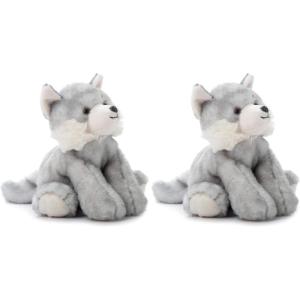 The Petting Zoo Wolf Stuffed Animal, Gifts for Kids, Wild Onez Zoo Animals, Grey Wolf Plush Toy 9 inches(Small (Pack of 2))