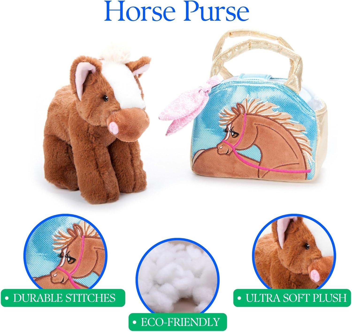 image:imageThe Petting Zoo Brown Horse Stuffed Animal Plushie and Purse Set Gifts for Kids Wildlife Animal Toy Brown Horse Plush Toy and Purse Pet Carrier