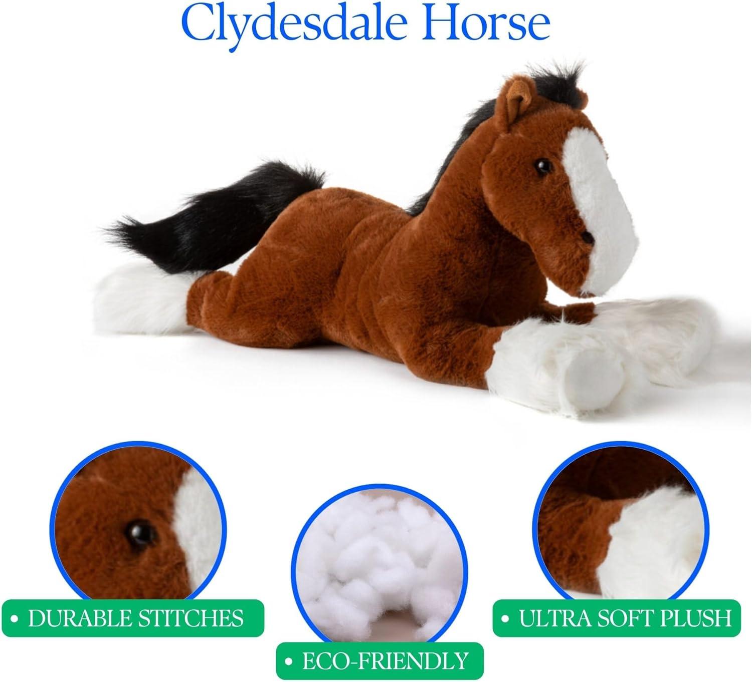 image:imageThe Petting Zoo Clydesdale Horse Stuffed Animal Plushie Gifts for Kids Wild Onez Barnyard Animals Brown Horse Plush Toy Jumbo 27 inches