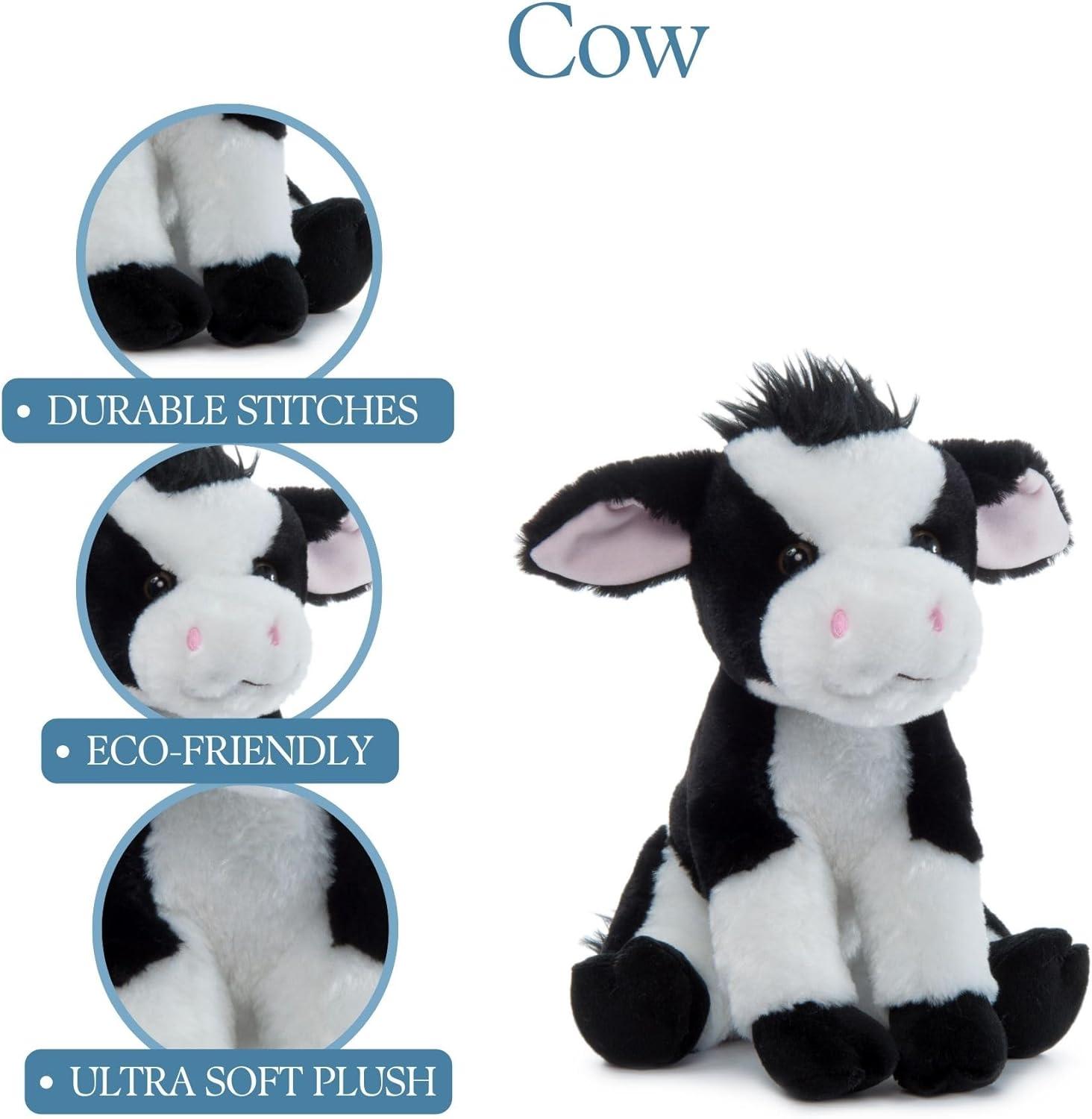 image:imageThe Petting Zoo Cow Stuffed Animal Plushie Gifts for Kids Wild Onez Farm Animals Cow Plush Toy 12 inches
