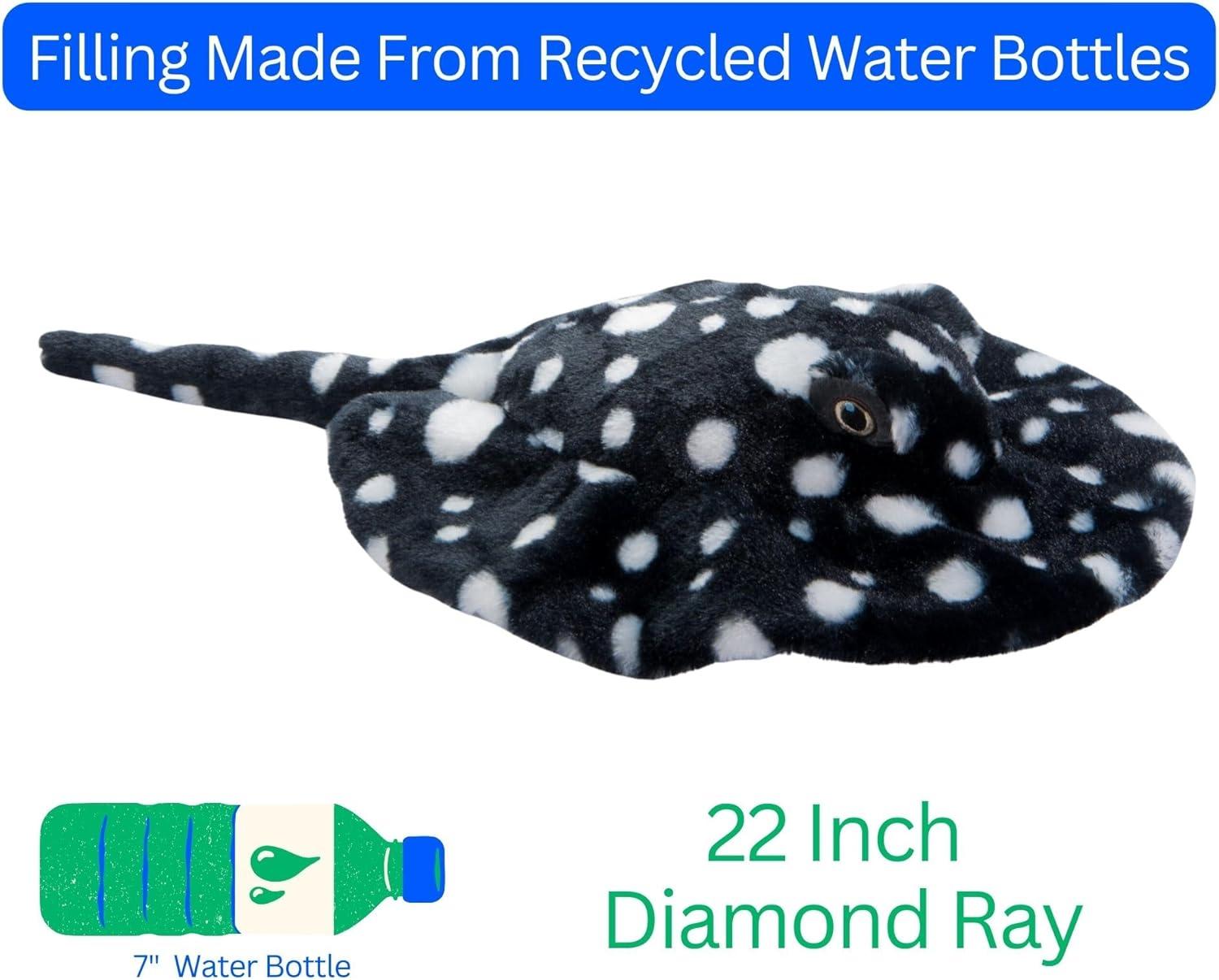 image:imageThe Petting Zoo Diamond Stingray Stuffed Animal Plushie Gifts for Kids Earth Keeperz Sealife Animals Zoologee Blue and White Stingray Plush Toy 22 inches