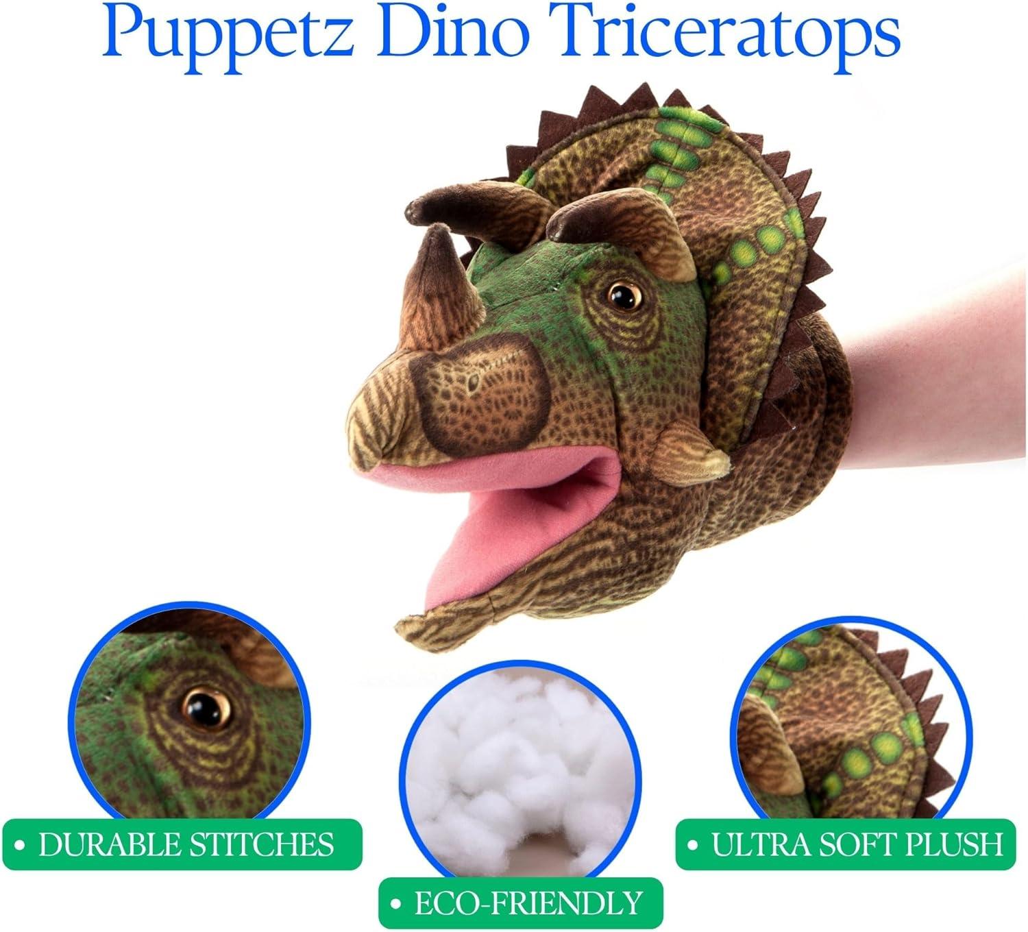 image:imageThe Petting Zoo Dinosaur Triceratops Stuffed Animal Plushie Gifts for Kids Puppetz Animals Brown Triceratops Plush Toy 12 Inches