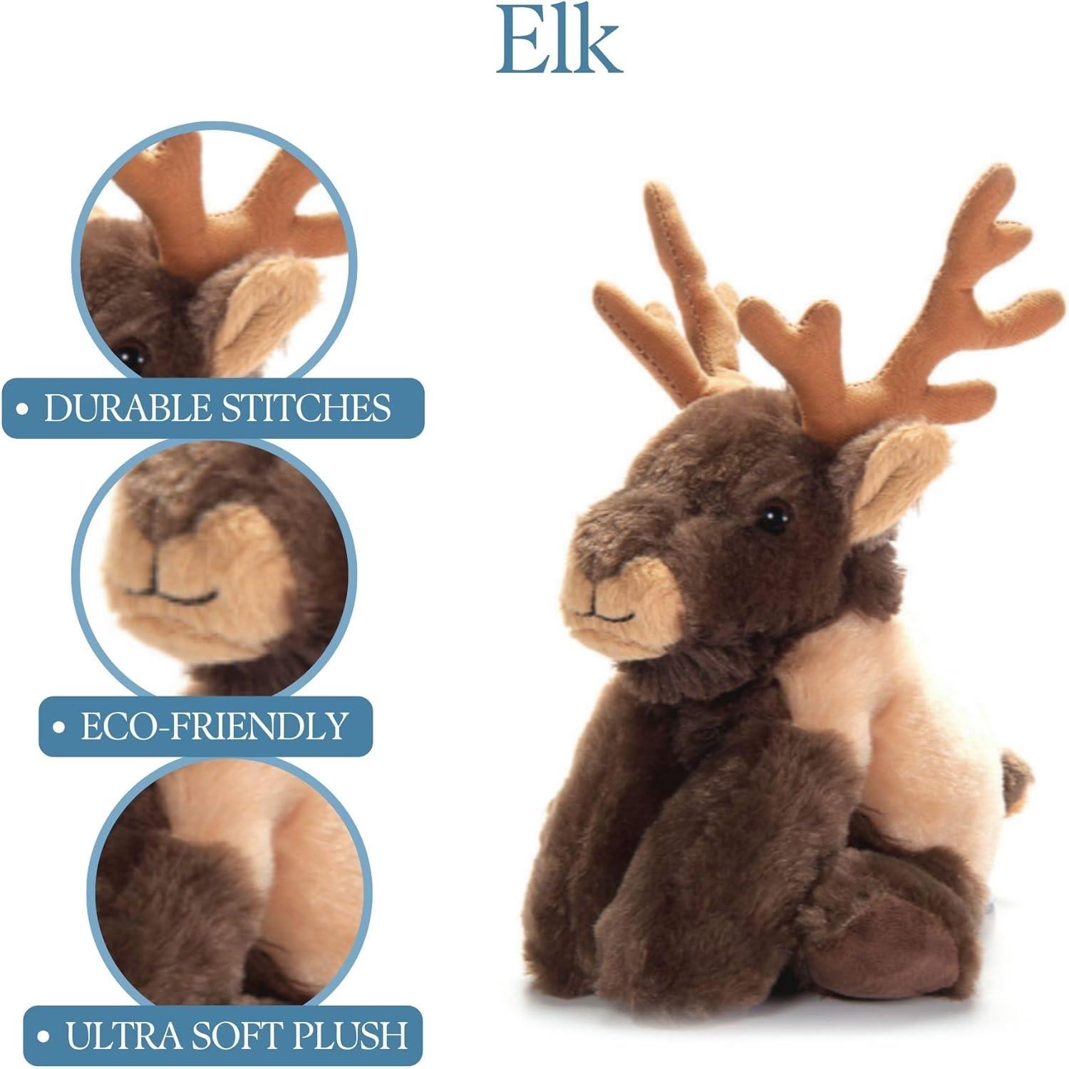 image:imageThe Petting Zoo Elk Stuffed Animal Plushie Gifts for Kids Wild Onez Zoo Animals Elk Plush Toy 9 Inches