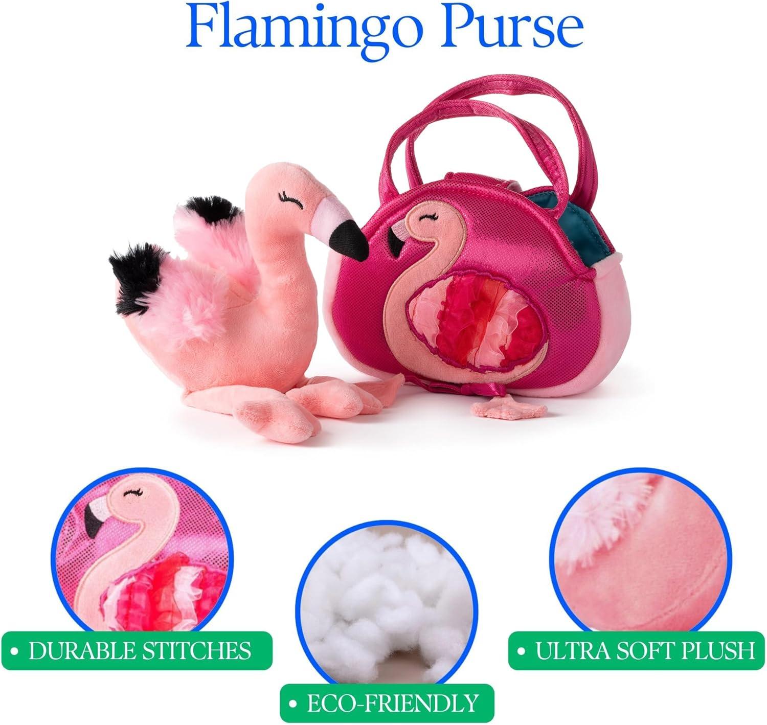 image:imageThe Petting Zoo Flamingo Stuffed Animal Plushie and Purse Set Gifts for Kids Wildlife Animal Toy Pink Flamingo Plush Toy and Purse Pet Carrier