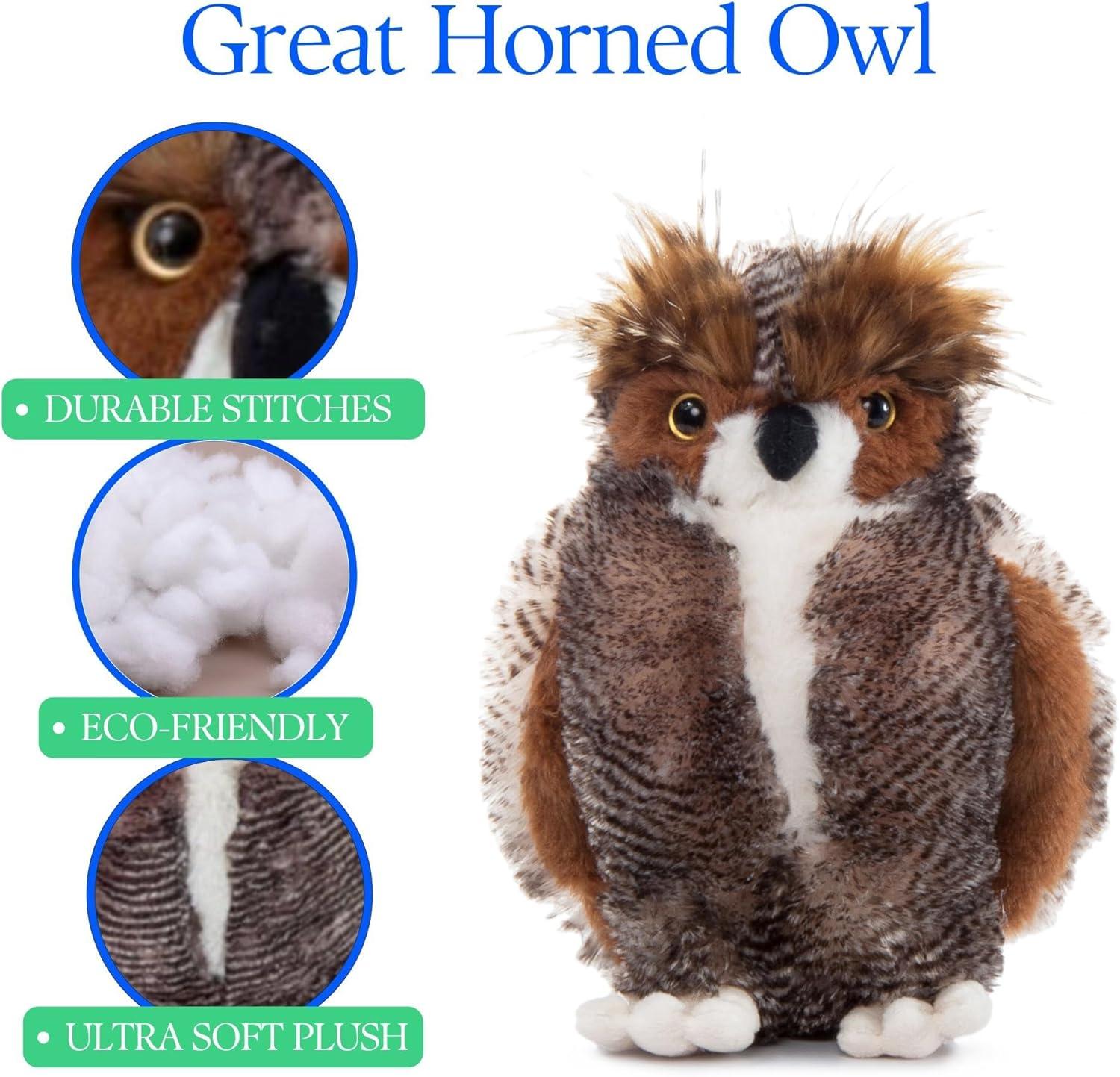 image:imageThe Petting Zoo Great Horned Owl Stuffed Animal Plushie Gifts for Kids Wild Onez Wildlife Animals Horned Owl Plush Toy 9 Inches
