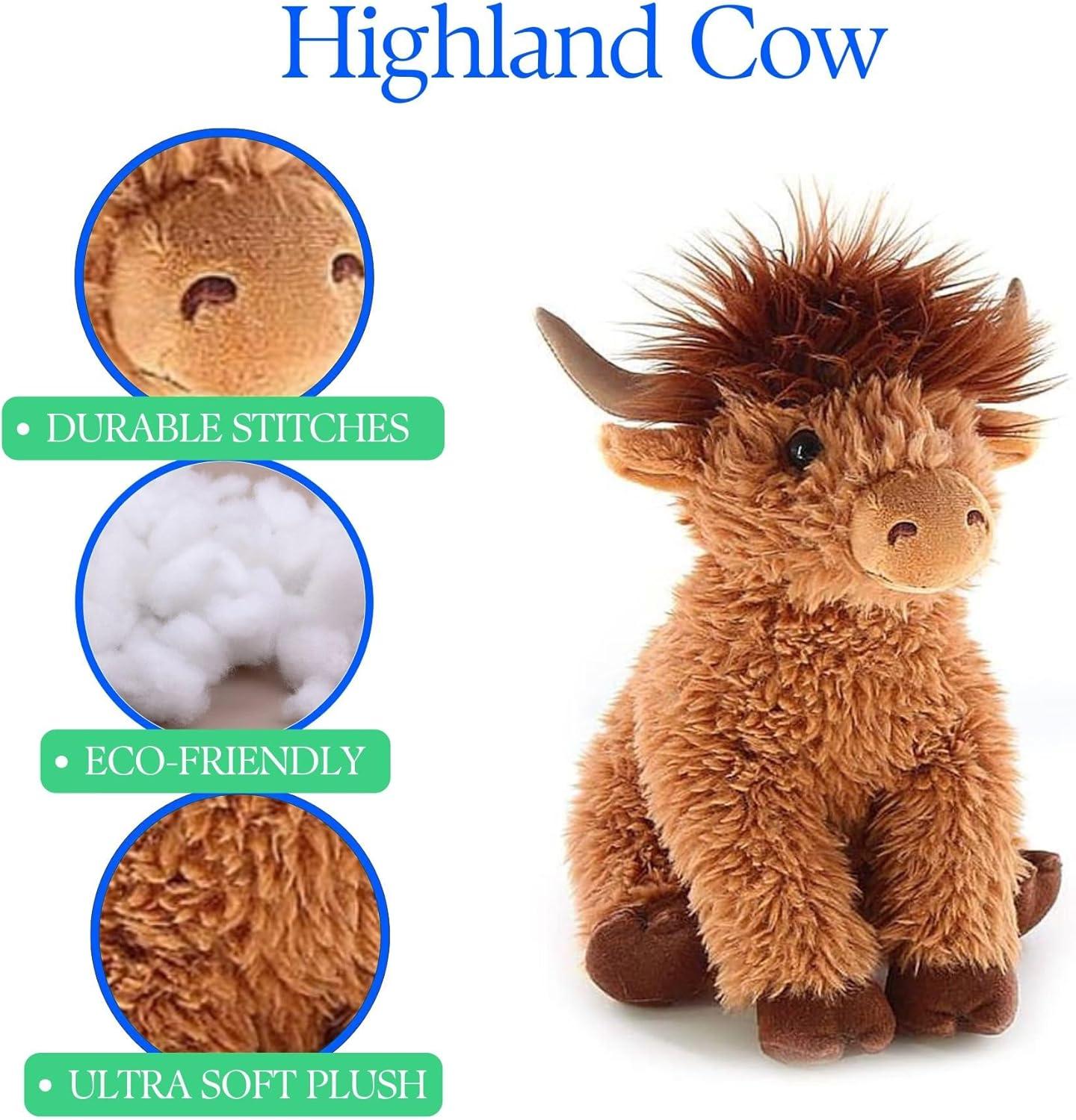 image:imageThe Petting Zoo Highland Cow Plushie Stuffed Animal Gifts for Kids Wild Onez Wildlife Animals Cow Plush Toy 12 inches