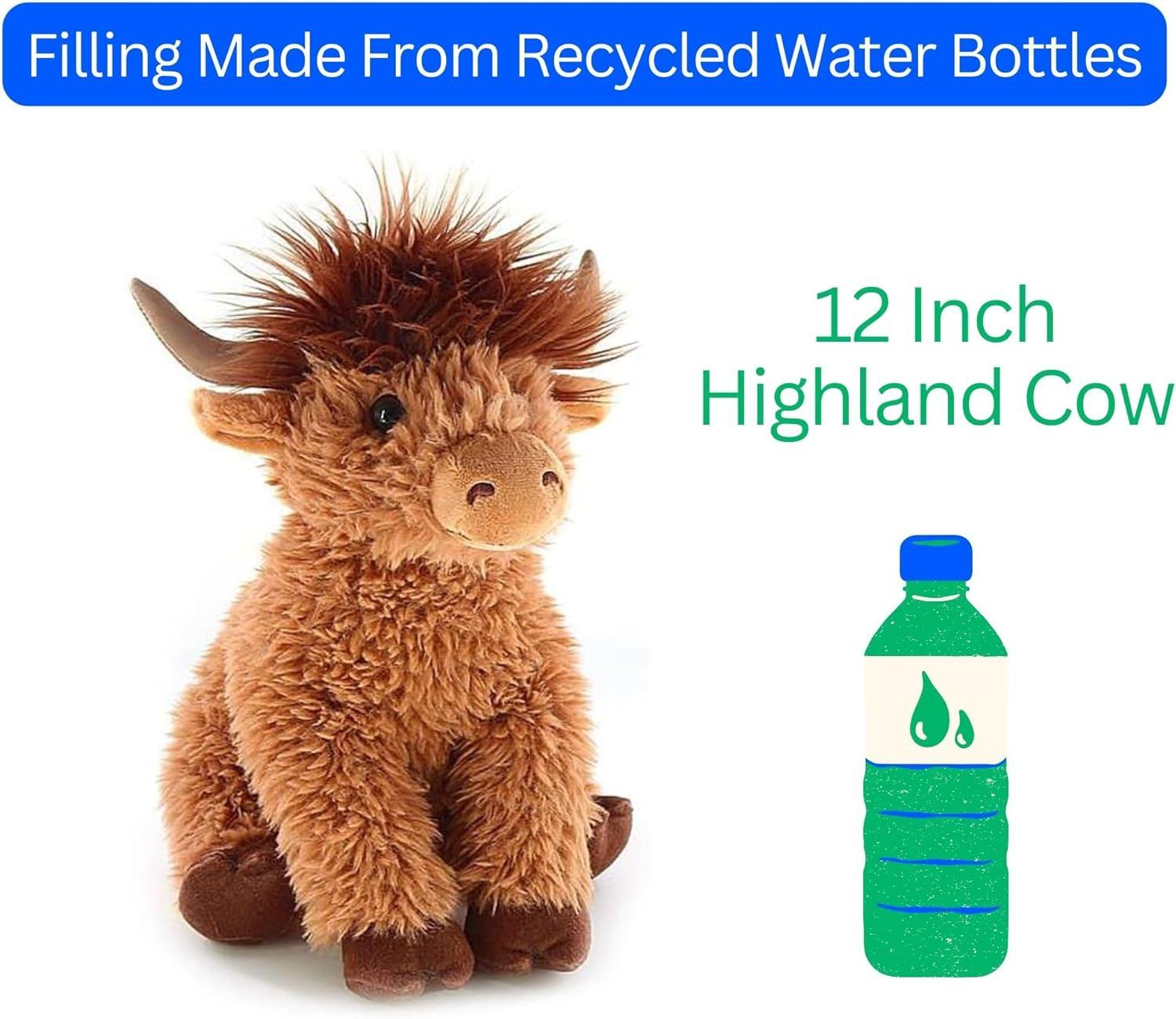 image:imageThe Petting Zoo Highland Cow Plushie Stuffed Animal Gifts for Kids Wild Onez Wildlife Animals Cow Plush Toy 12 inches
