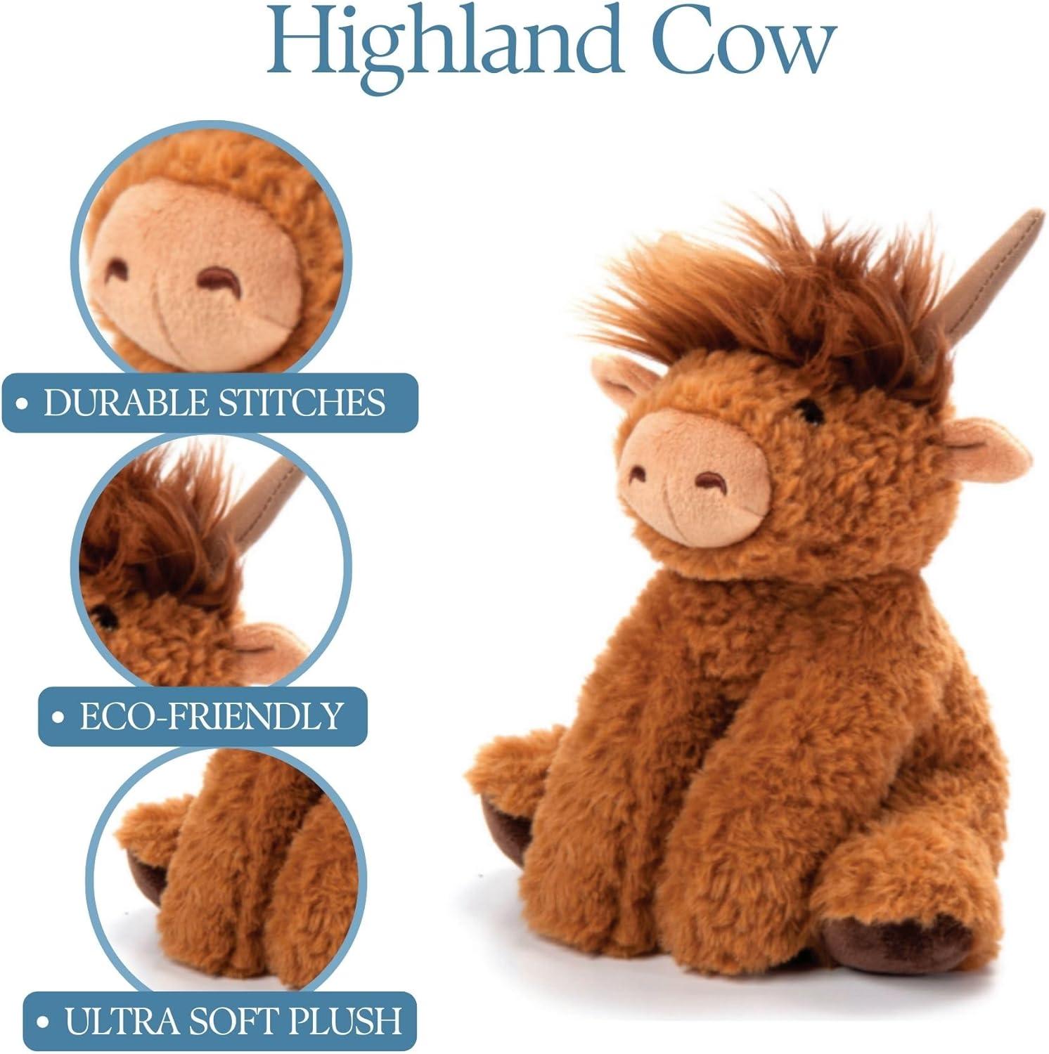 image:imageThe Petting Zoo Highland Cow Plushie Stuffed Animal Gifts for Kids Wild Onez Wildlife Animals Cow Plush Toy 9 inches