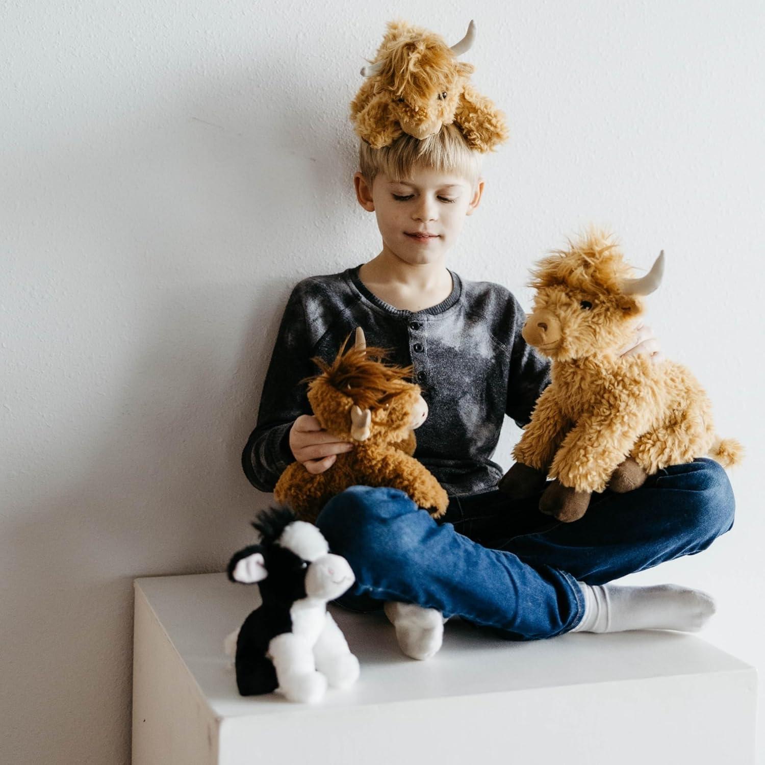image:imageThe Petting Zoo Highland Cow Plushie Stuffed Animal Gifts for Kids Wild Onez Wildlife Animals Cow Plush Toy 9 inches