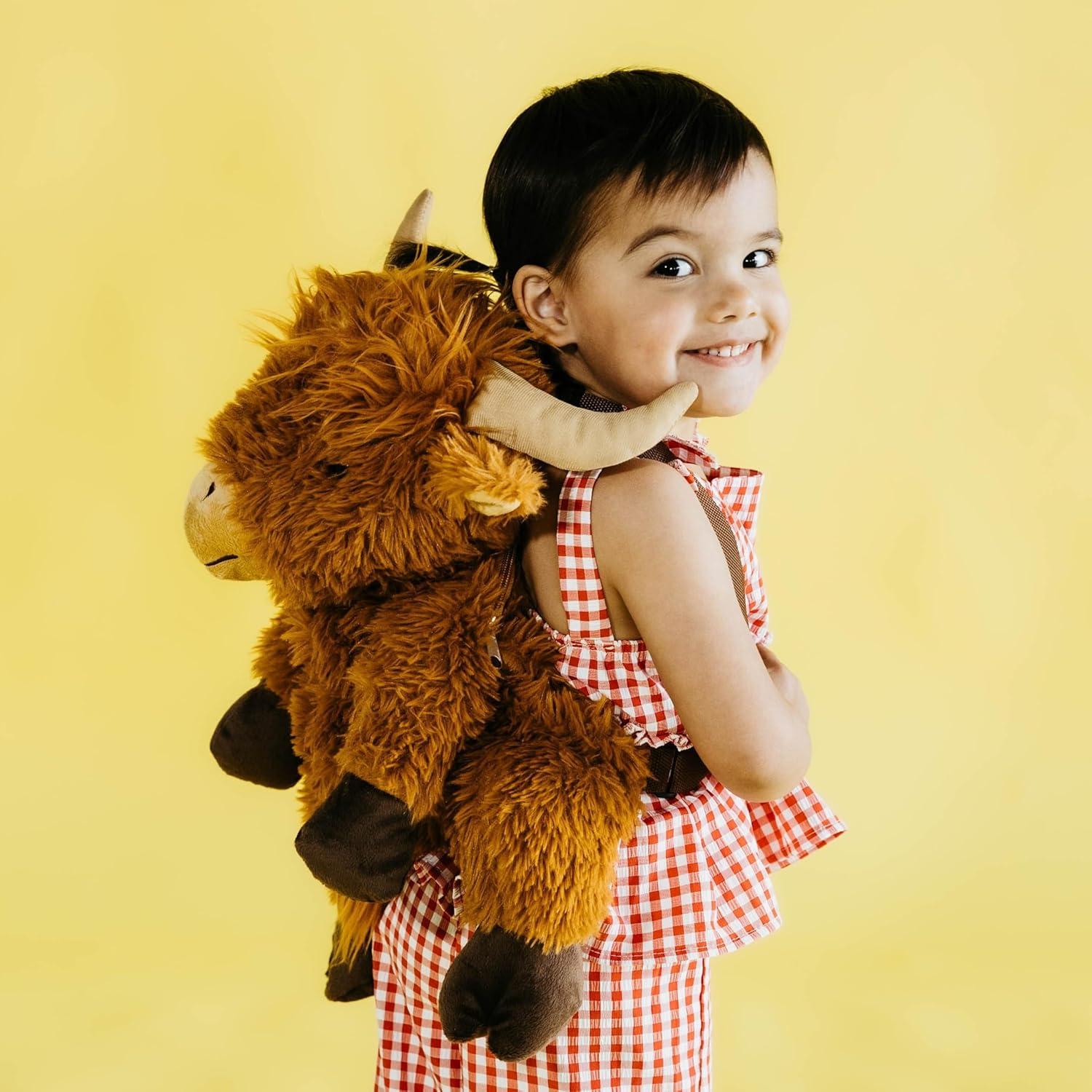 image:imageThe Petting Zoo Highland Cow Stuffed Animal Plushie Backpack Gifts for Kids Wildlife Animal Toy Brown Highland Cow Plush Toy Book Bag 20 inches
