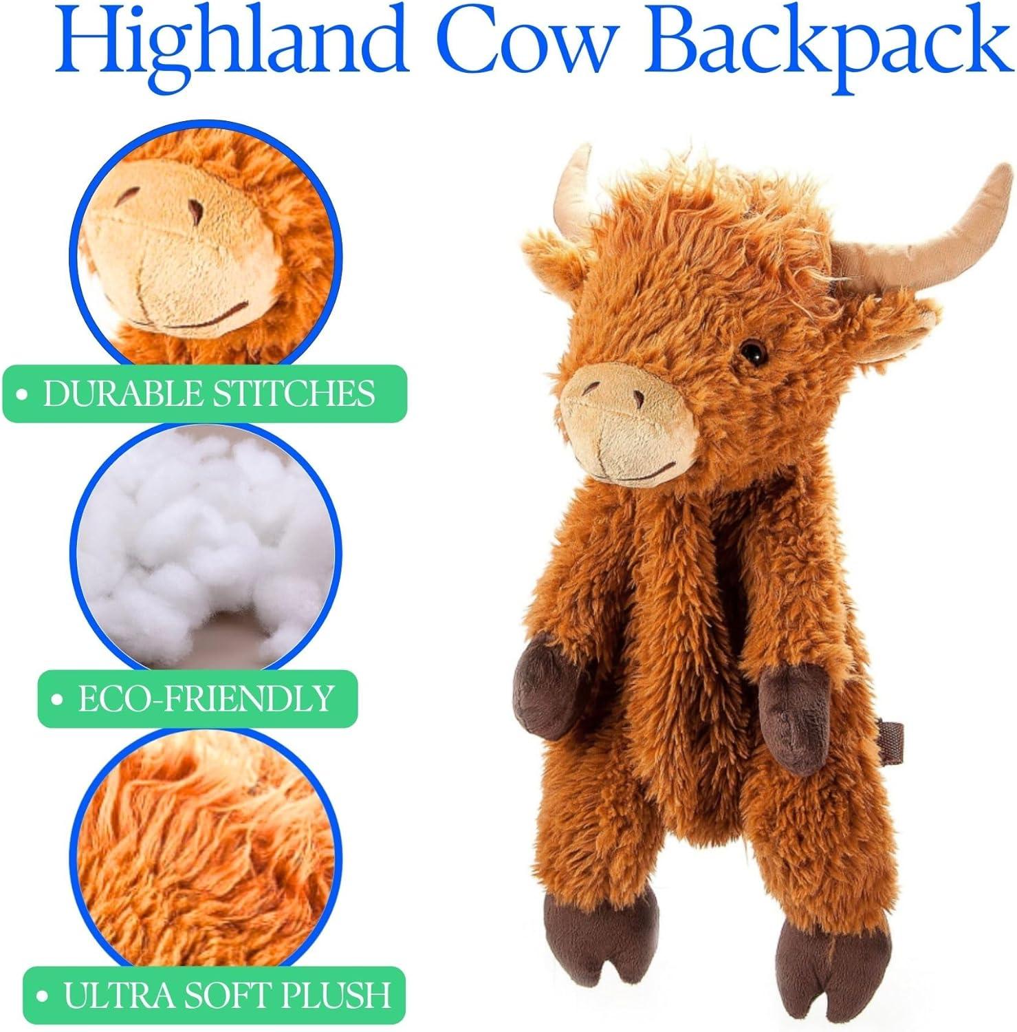 image:imageThe Petting Zoo Highland Cow Stuffed Animal Plushie Backpack Gifts for Kids Wildlife Animal Toy Brown Highland Cow Plush Toy Book Bag 20 inches