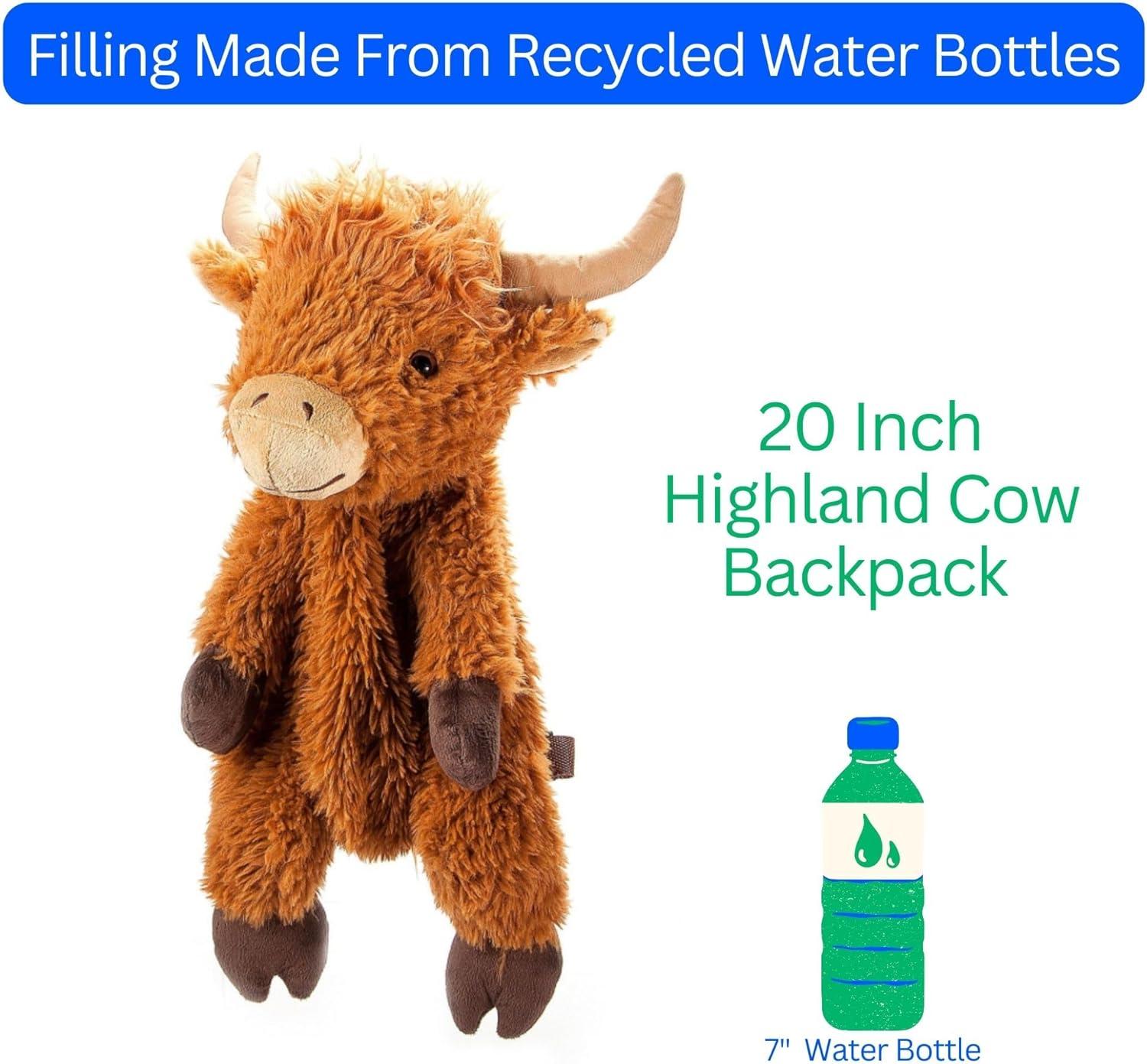 image:imageThe Petting Zoo Highland Cow Stuffed Animal Plushie Backpack Gifts for Kids Wildlife Animal Toy Brown Highland Cow Plush Toy Book Bag 20 inches