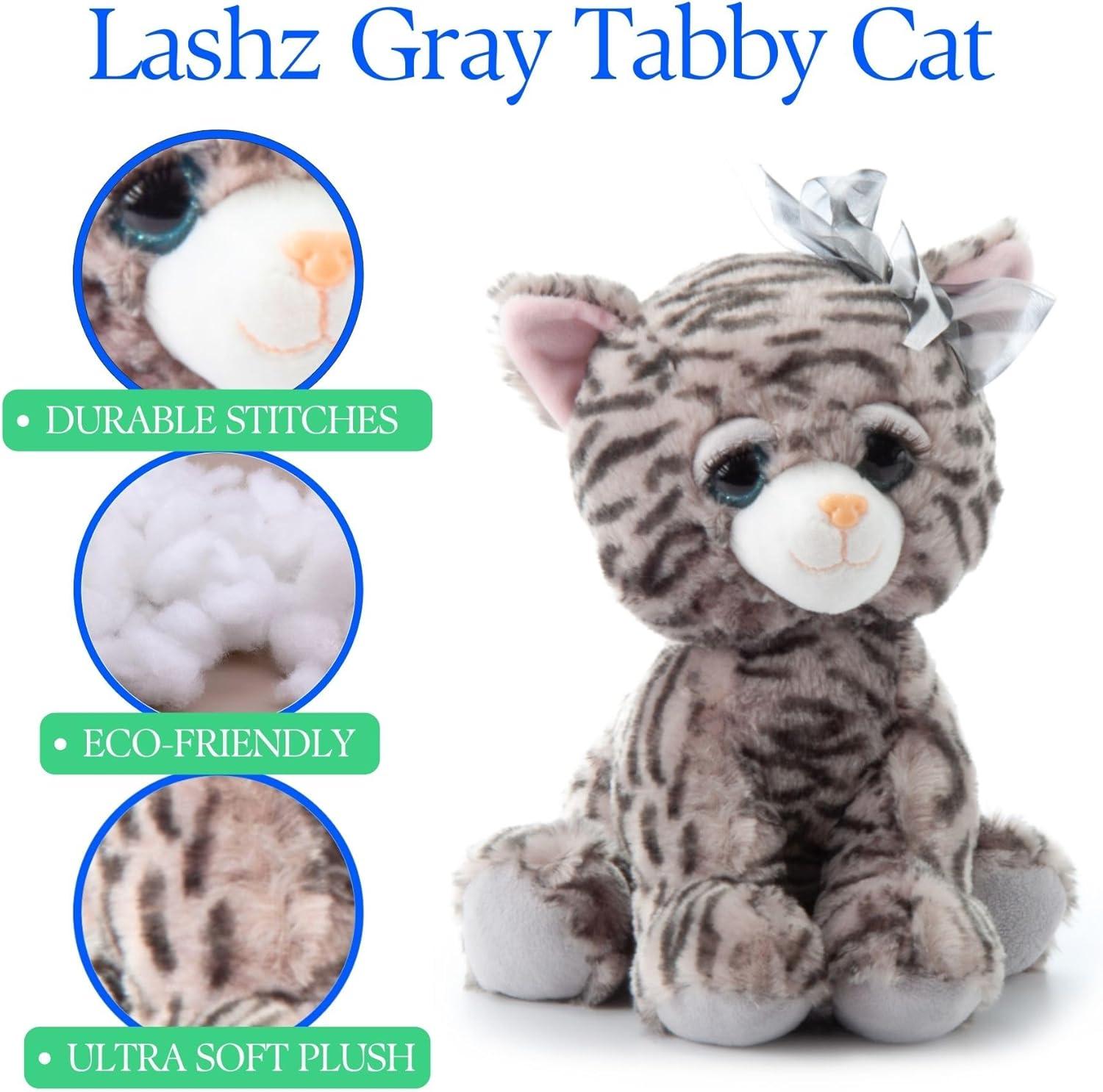 image:imageThe Petting Zoo Lashz Gray Tabby Cat Stuffed Animal Gifts for Girls Plush Toy 10 inches