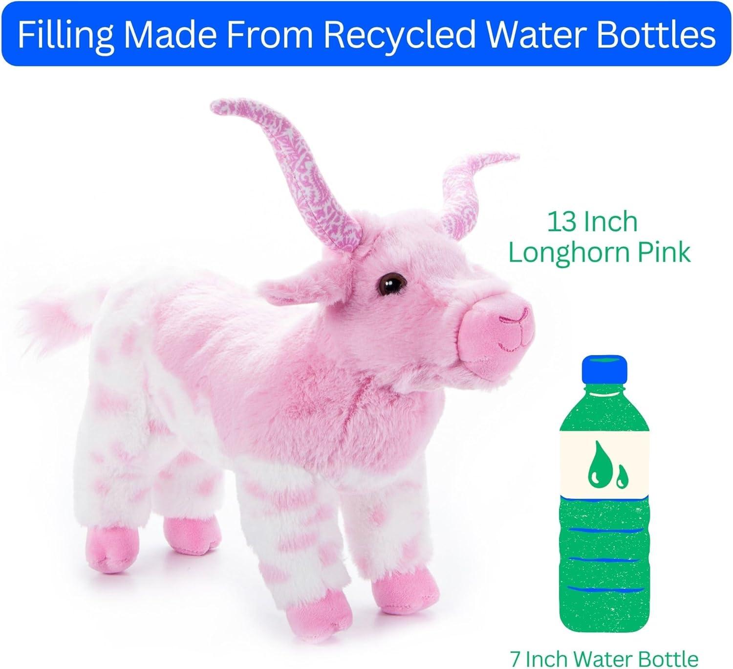 image:imageThe Petting Zoo Longhorn Stuffed Animal Plushie Gifts for Kids Wild Onez Wildlife Animals Pink Longhorn Plush Toy 12 inches