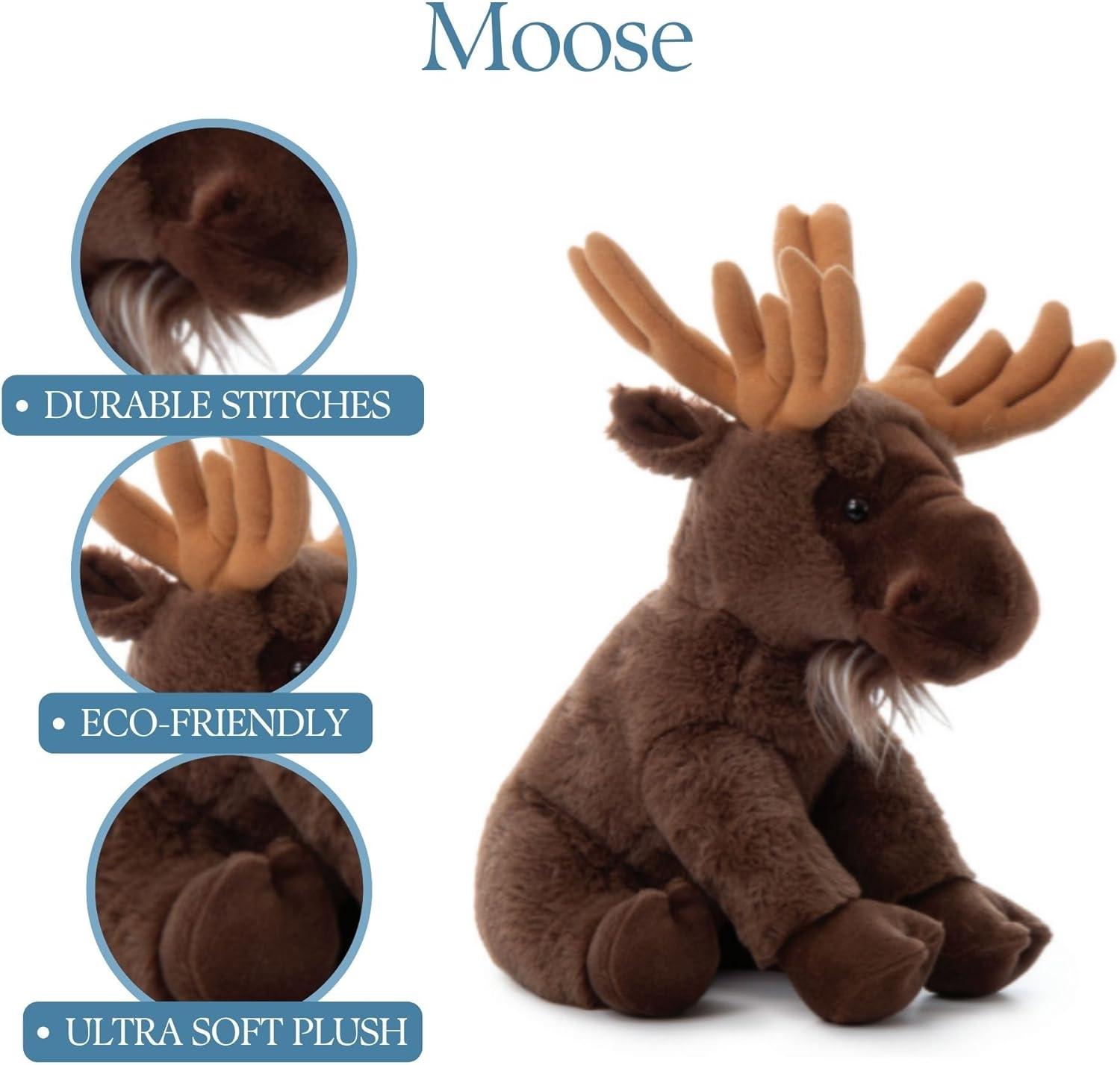 image:imageThe Petting Zoo Moose Stuffed Animal Gifts for Kids Wild Onez Zoo Animals Moose Plush Toy Sitting 12 inches