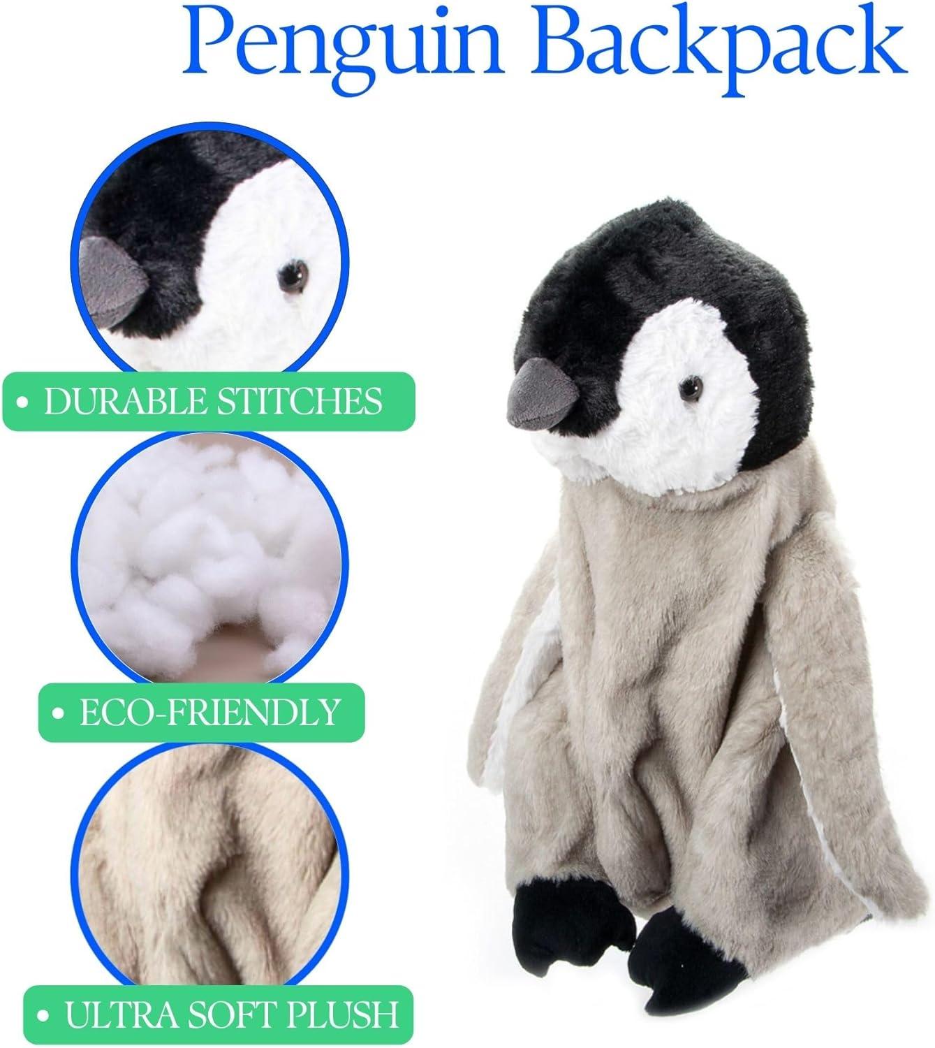 image:imageThe Petting Zoo Penguin Stuffed Animal Plushie Backpack Gifts for Kids Sealife Animal Toy Gray Penguin Plush Toy Book Bag 20 inches