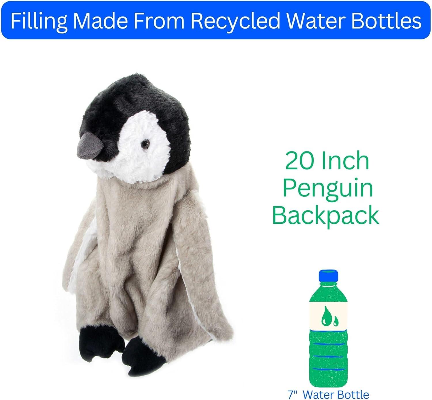 image:imageThe Petting Zoo Penguin Stuffed Animal Plushie Backpack Gifts for Kids Sealife Animal Toy Gray Penguin Plush Toy Book Bag 20 inches