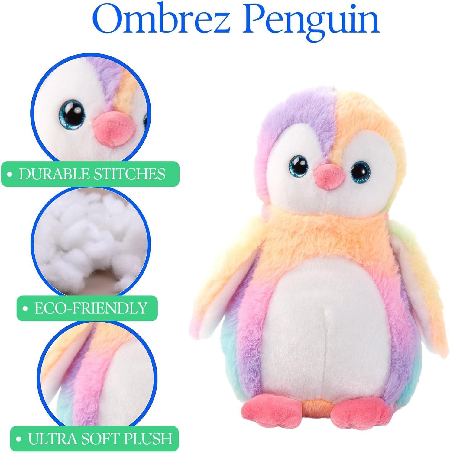 image:imageThe Petting Zoo Penguin Stuffed Animal Plushie Ombrez Animals Rainbow Penguin Plush Toy 9 inches