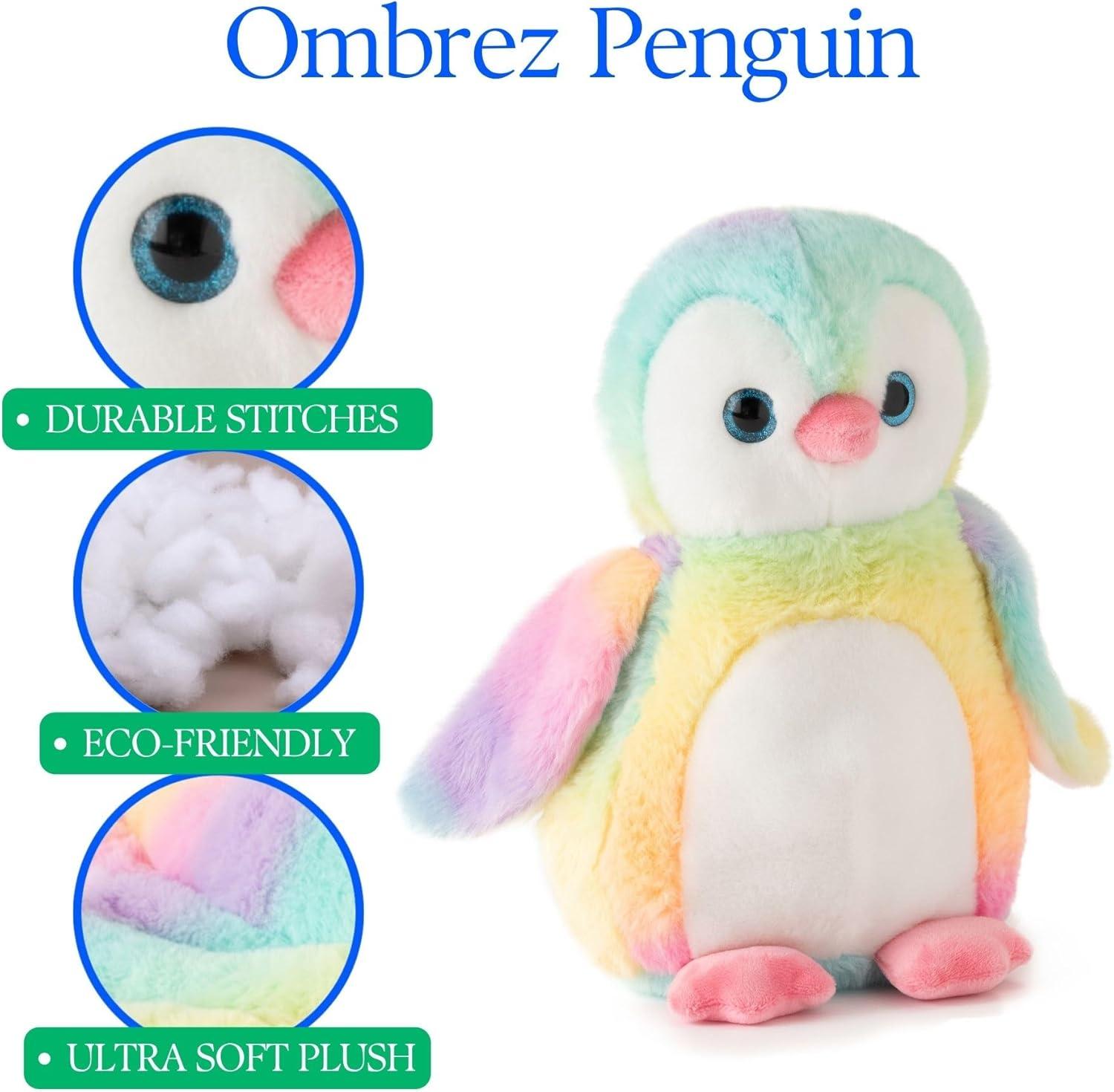 image:imageThe Petting Zoo Penguin Stuffed Animal Plushie Ombrez Zoo Animals Rainbow Penguin Plush Toy 12 inches