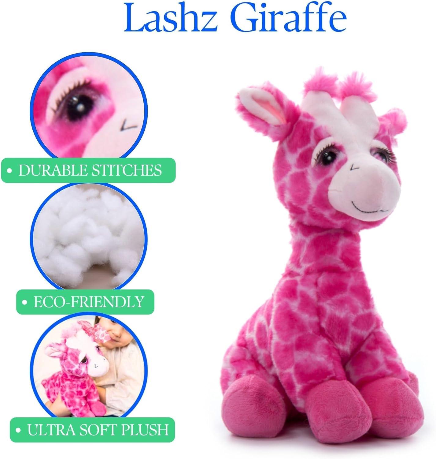 image:imageThe Petting Zoo Pink Giraffe Stuffed Animal Plushie Lashz Zoo Animals Giraffe Plush Toy 12 inches