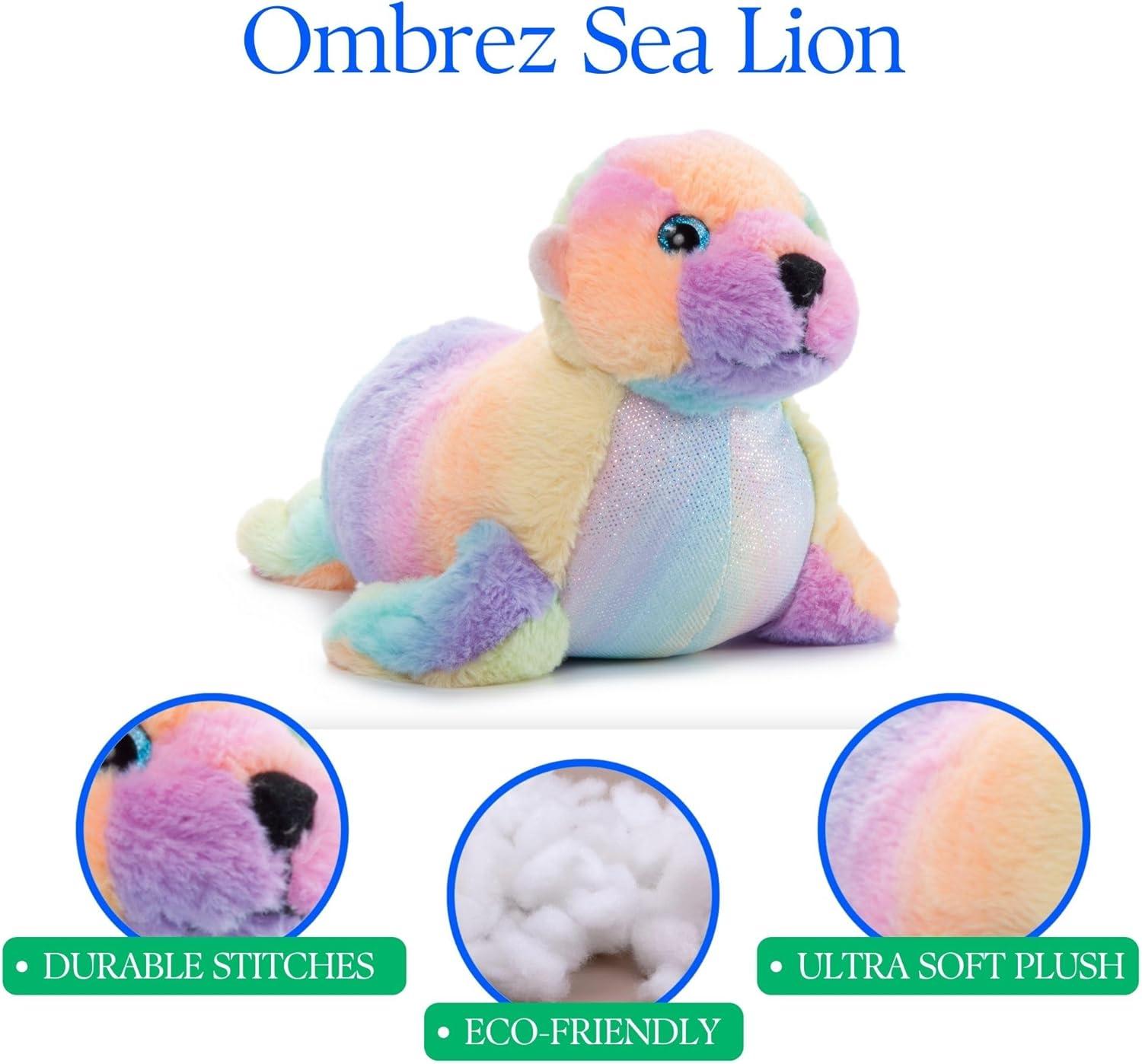 image:imageThe Petting Zoo Sea Lion Stuffed Animal Plushie Ombrez Wildlife Animals Rainbow Sea Lion Plush Toy 15 inches