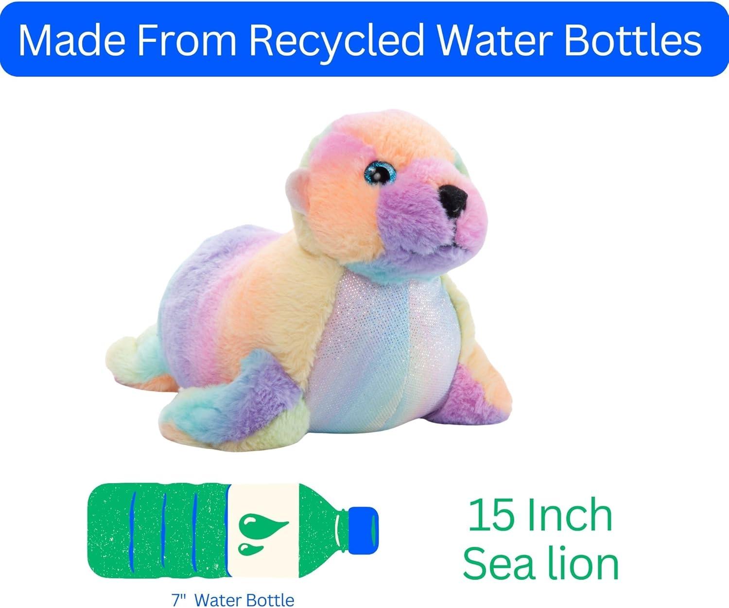 image:imageThe Petting Zoo Sea Lion Stuffed Animal Plushie Ombrez Wildlife Animals Rainbow Sea Lion Plush Toy 15 inches