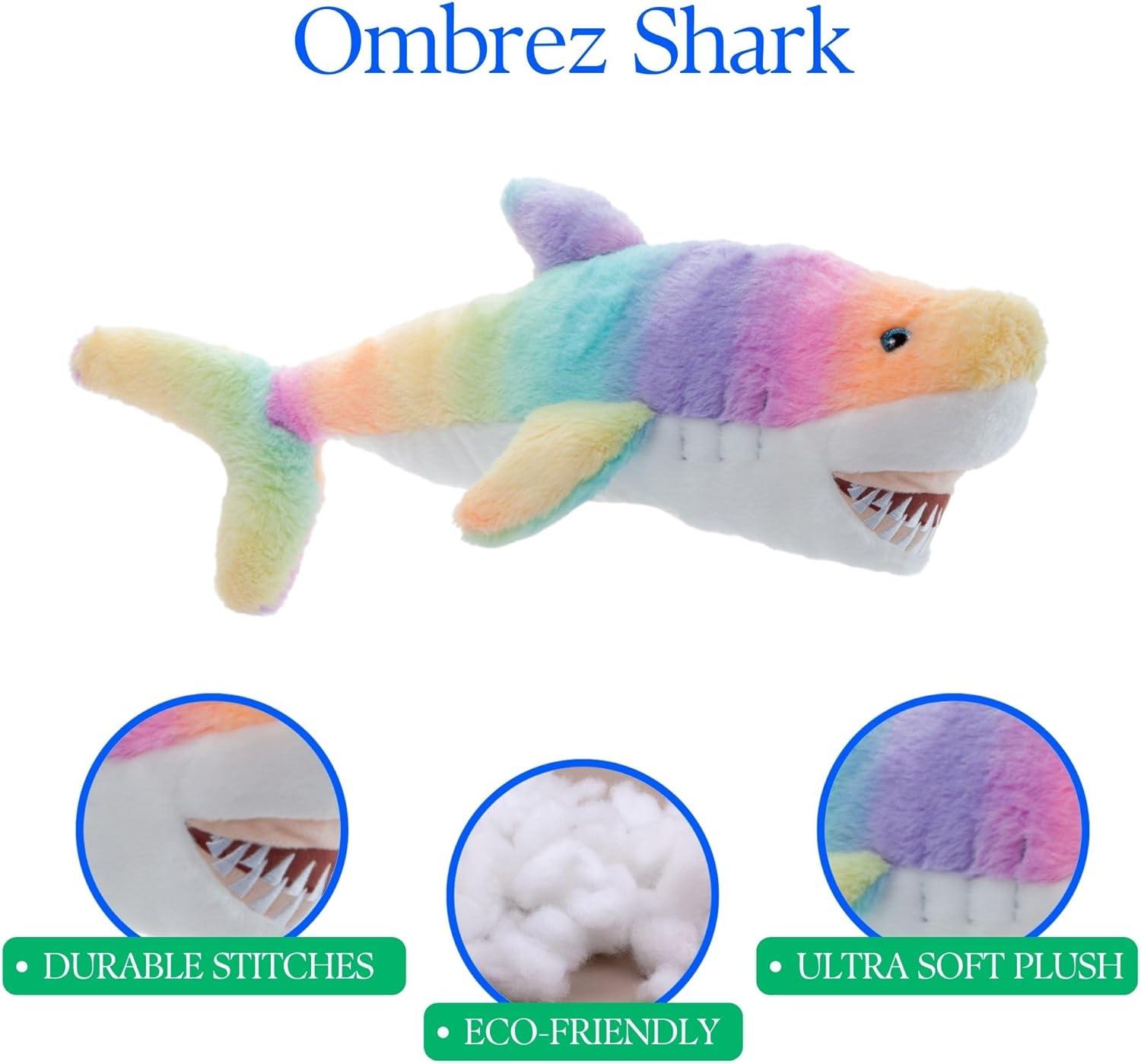 image:imageThe Petting Zoo Shark Stuffed Animal Plushie Ombrez Ocean Animals Rainbow Shark Plush Toy 19 inches