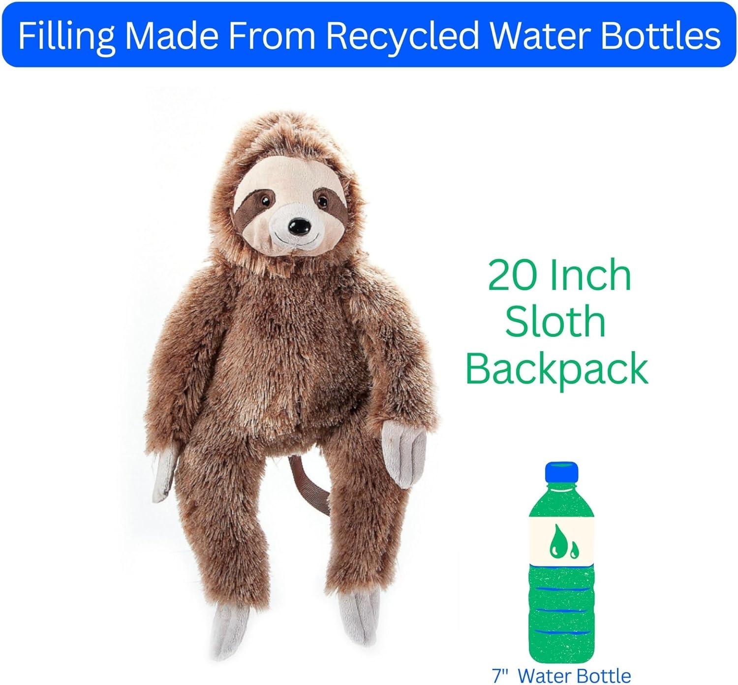 image:imageThe Petting Zoo Sloth Stuffed Animal Plushie Backpack Gifts for Kids Wildlife Animal Toy Brown Sloth Plush Toy Book Bag 20 inches