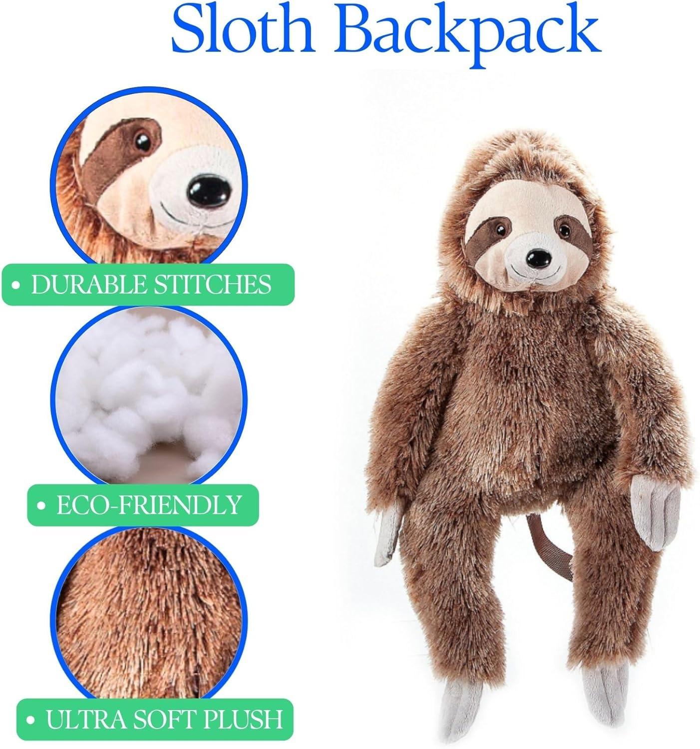 image:imageThe Petting Zoo Sloth Stuffed Animal Plushie Backpack Gifts for Kids Wildlife Animal Toy Brown Sloth Plush Toy Book Bag 20 inches