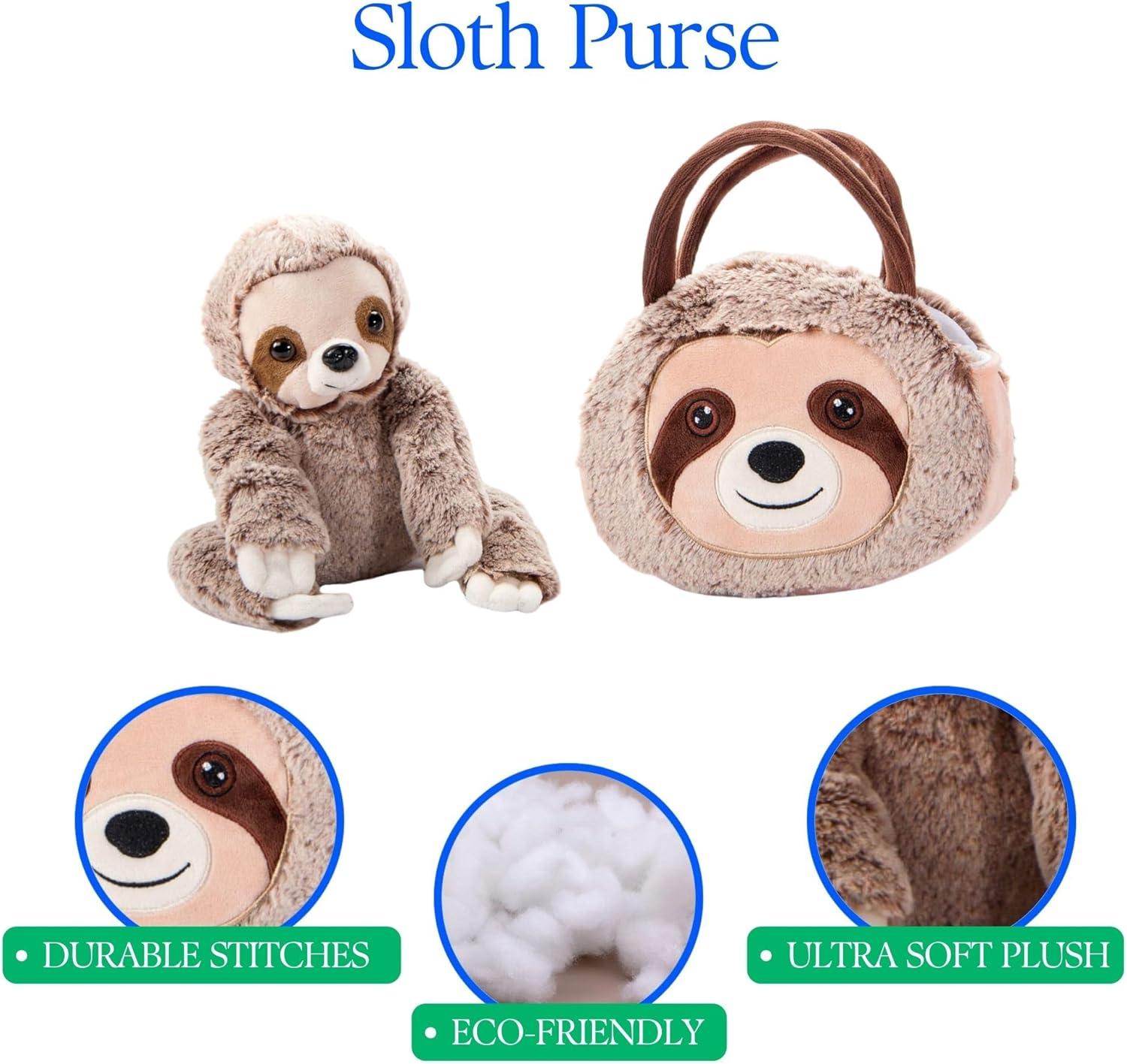 image:imageThe Petting Zoo Sloth Stuffed Animal Plushie and Purse Set Gifts for Kids Wildlife Animal Toy Sloth Plush Toy and Purse Pet Carrier