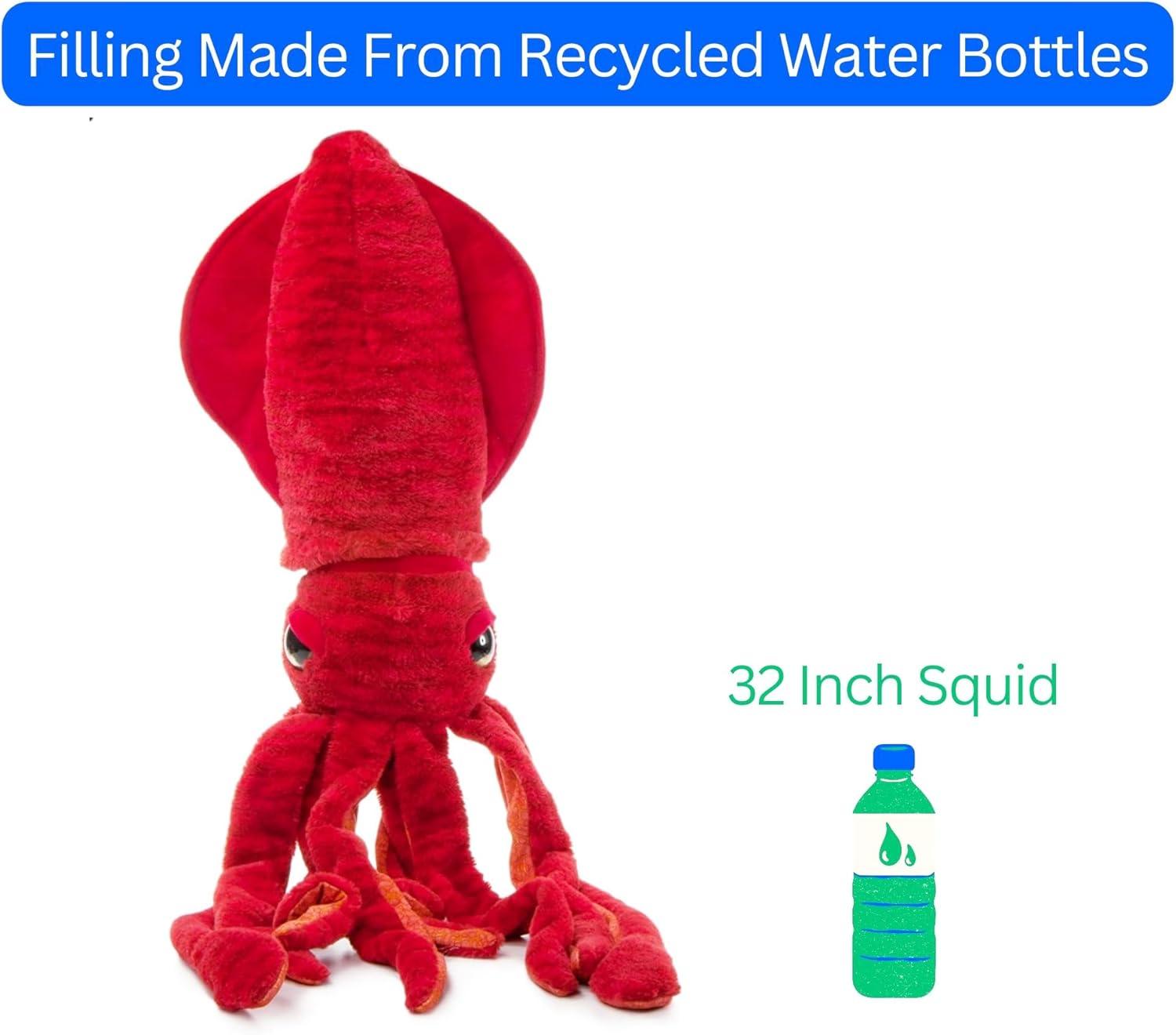 image:imageThe Petting Zoo Squid Stuffed Animal Plushie Gifts for Kids Wild Onez Sealife Animals Red Squid Plush Toy 36 inches