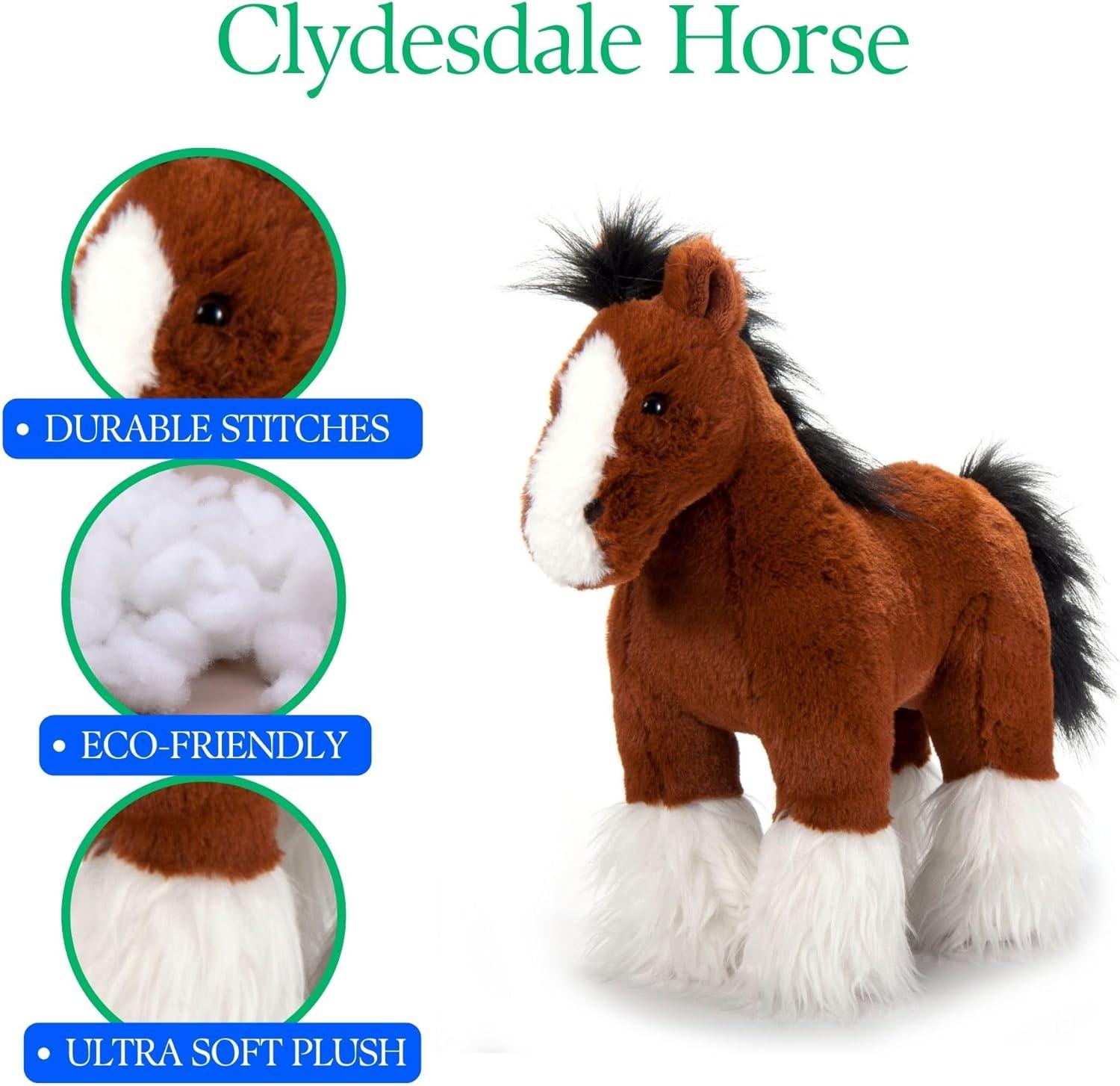 image:imageThe Petting Zoo Standing Clydesdale Horse Stuffed Animal Plushie Gifts for Kids Wild Onez Barnyard Animals Brown Horse Plush Toy 12 inches