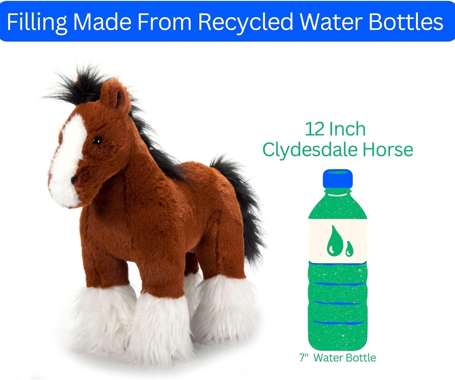 image:imageThe Petting Zoo Standing Clydesdale Horse Stuffed Animal Plushie Gifts for Kids Wild Onez Barnyard Animals Brown Horse Plush Toy 12 inches