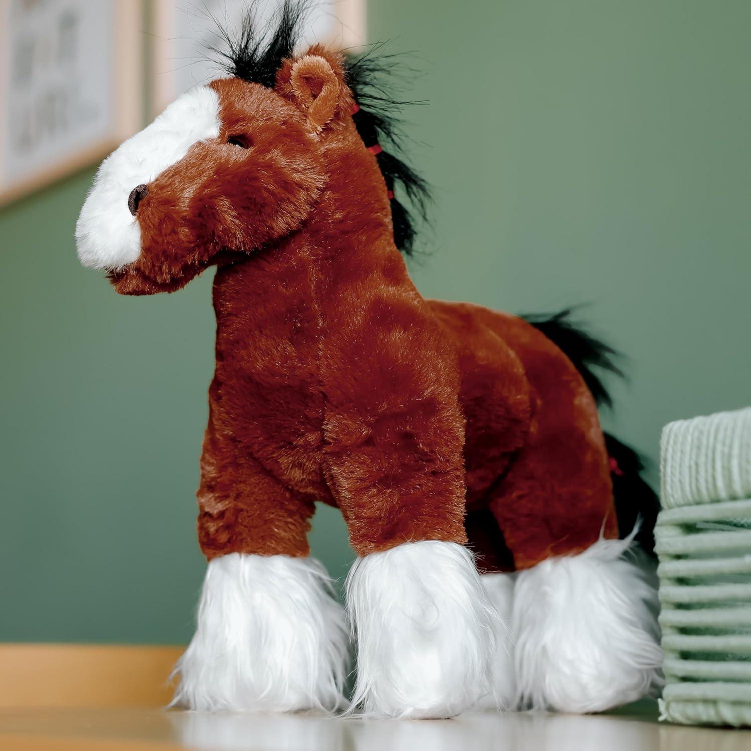 image:imageThe Petting Zoo Standing Clydesdale Horse Stuffed Animal Plushie Gifts for Kids Wild Onez Barnyard Animals Brown Horse Plush Toy 12 inches