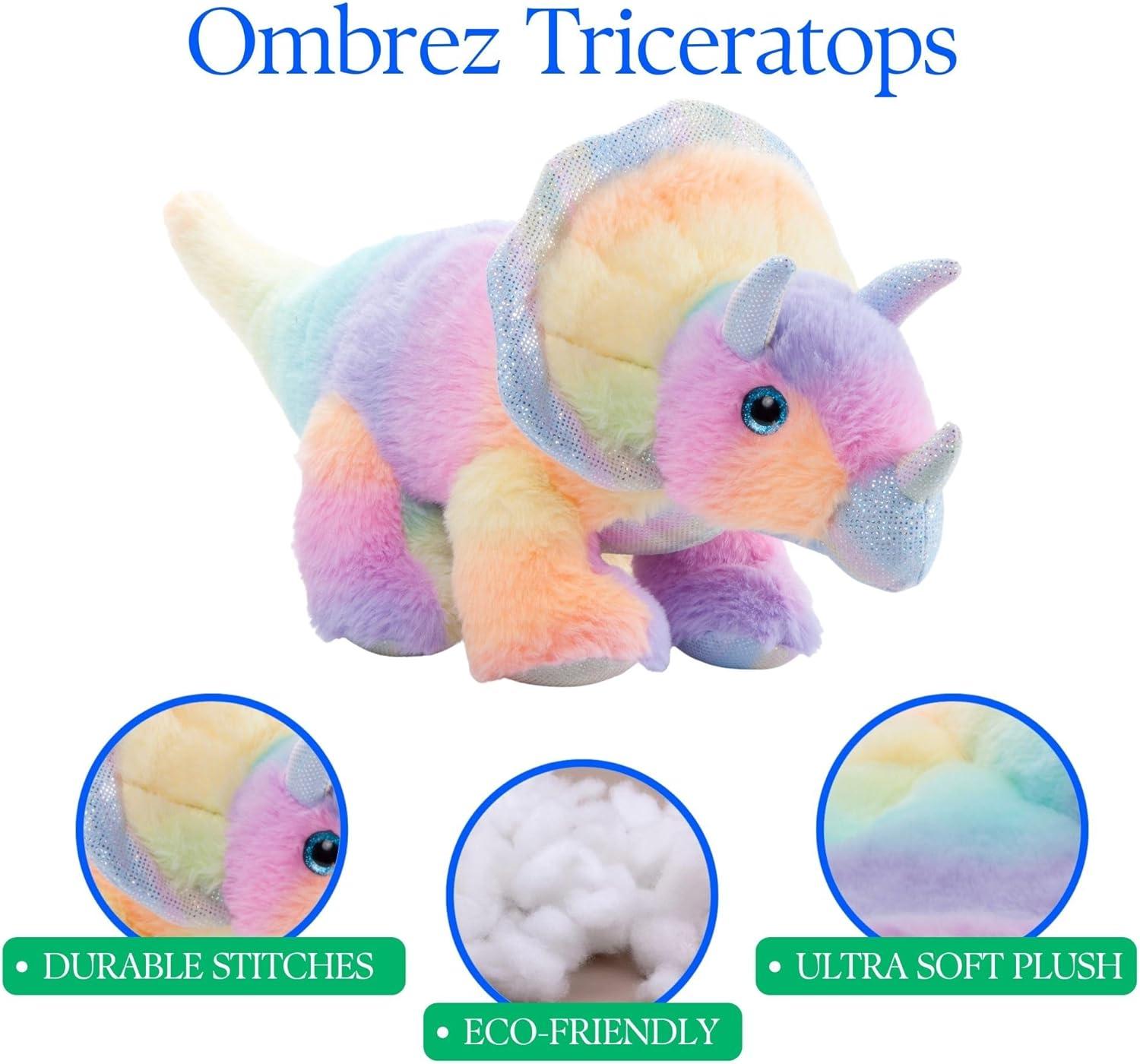 image:imageThe Petting Zoo Triceratops Stuffed Animal Plushie Ombrez Wildlife Animals ZOOLOGEE Rainbow Dinosaur Plush Toy 17 inches