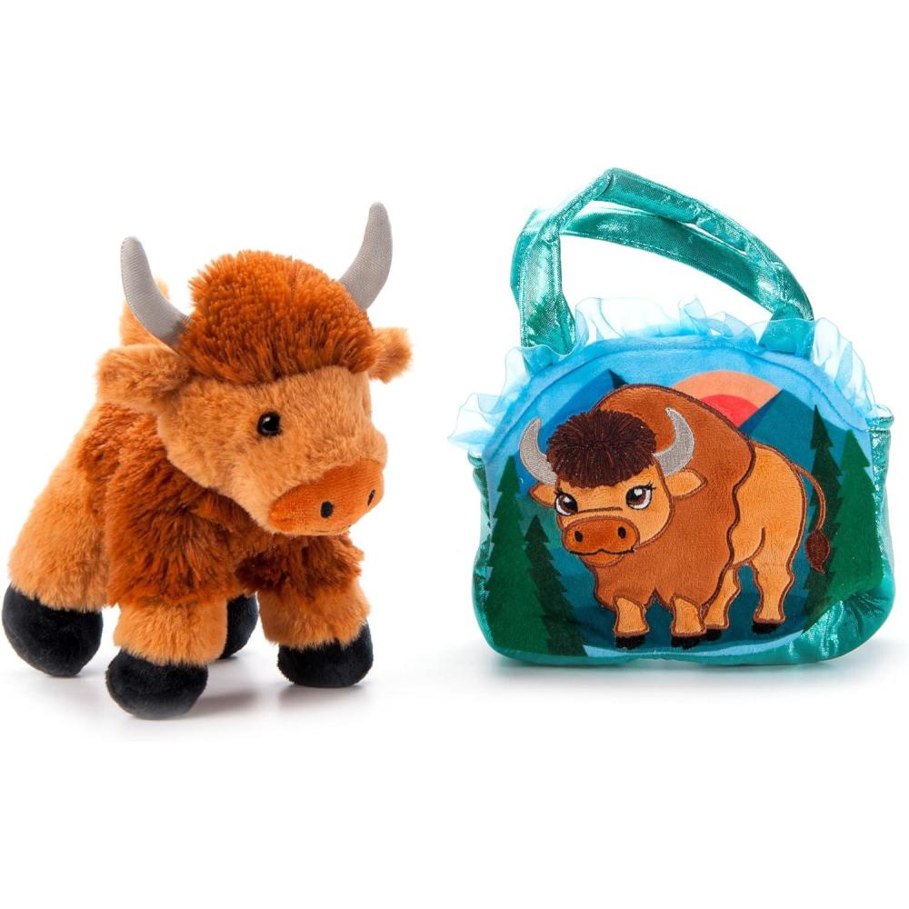 image:imageThe Petting Zoo Bison Stuffed Animal Plushie and Purse Set Gifts for Kids Wildlife Animal Toy Brown Bison Plush Toy and Purse Pet Carrier